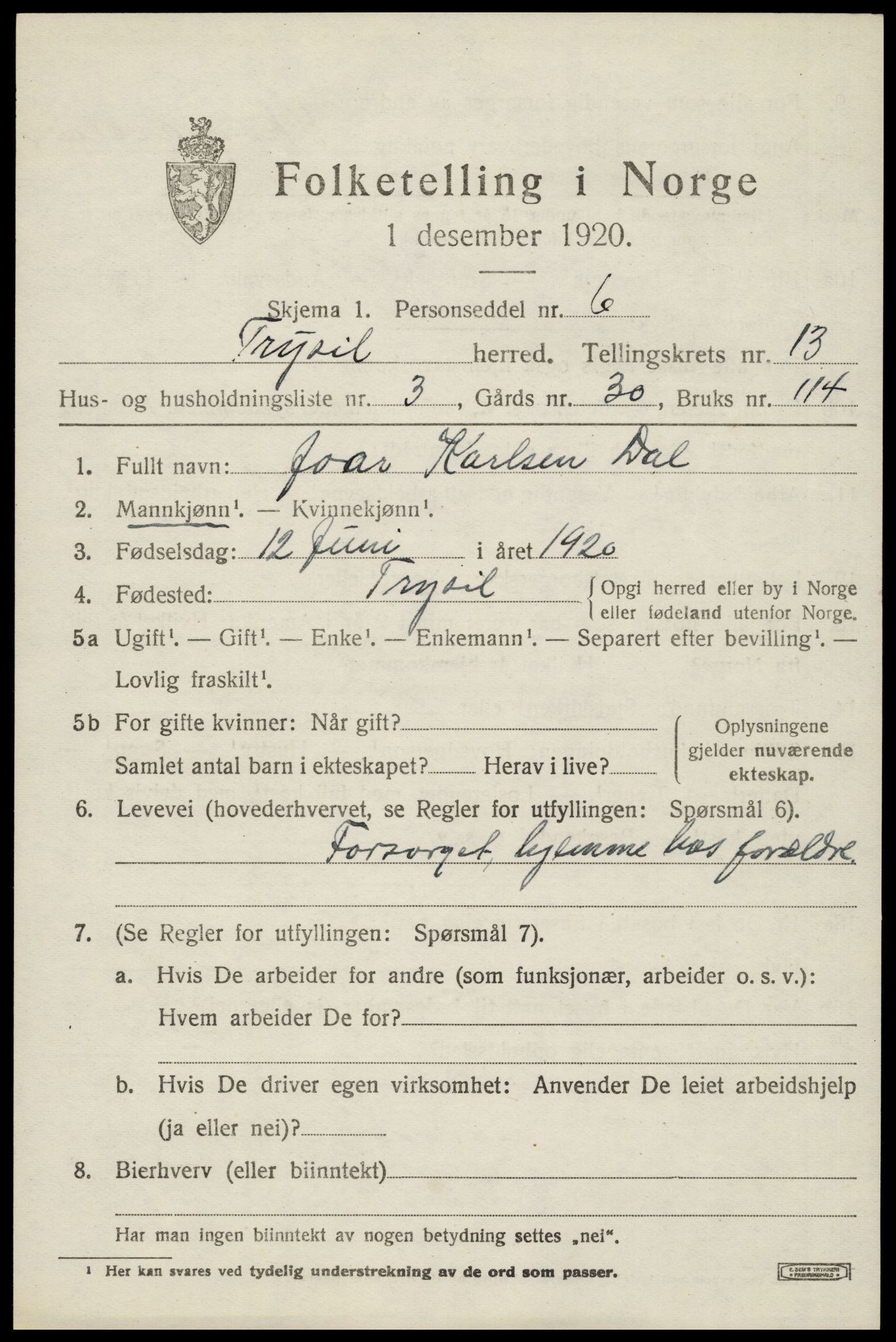 SAH, Folketelling 1920 for 0428 Trysil herred, 1920, s. 7655