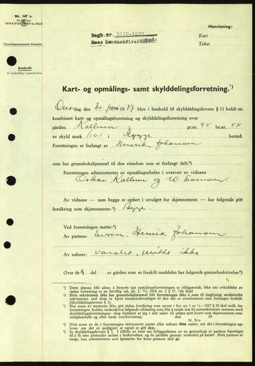 Moss sorenskriveri, SAO/A-10168: Pantebok nr. A3, 1937-1938, Dagboknr: 1110/1937