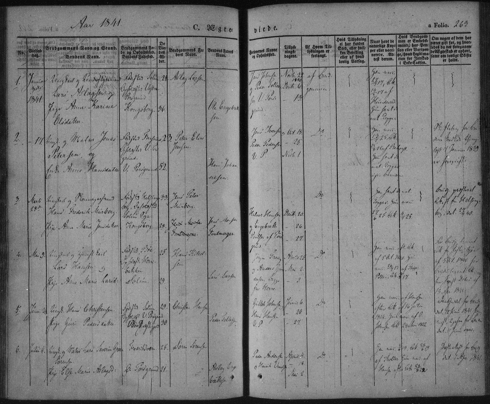 Porsgrunn kirkebøker , AV/SAKO-A-104/F/Fa/L0006: Ministerialbok nr. 6, 1841-1857, s. 263