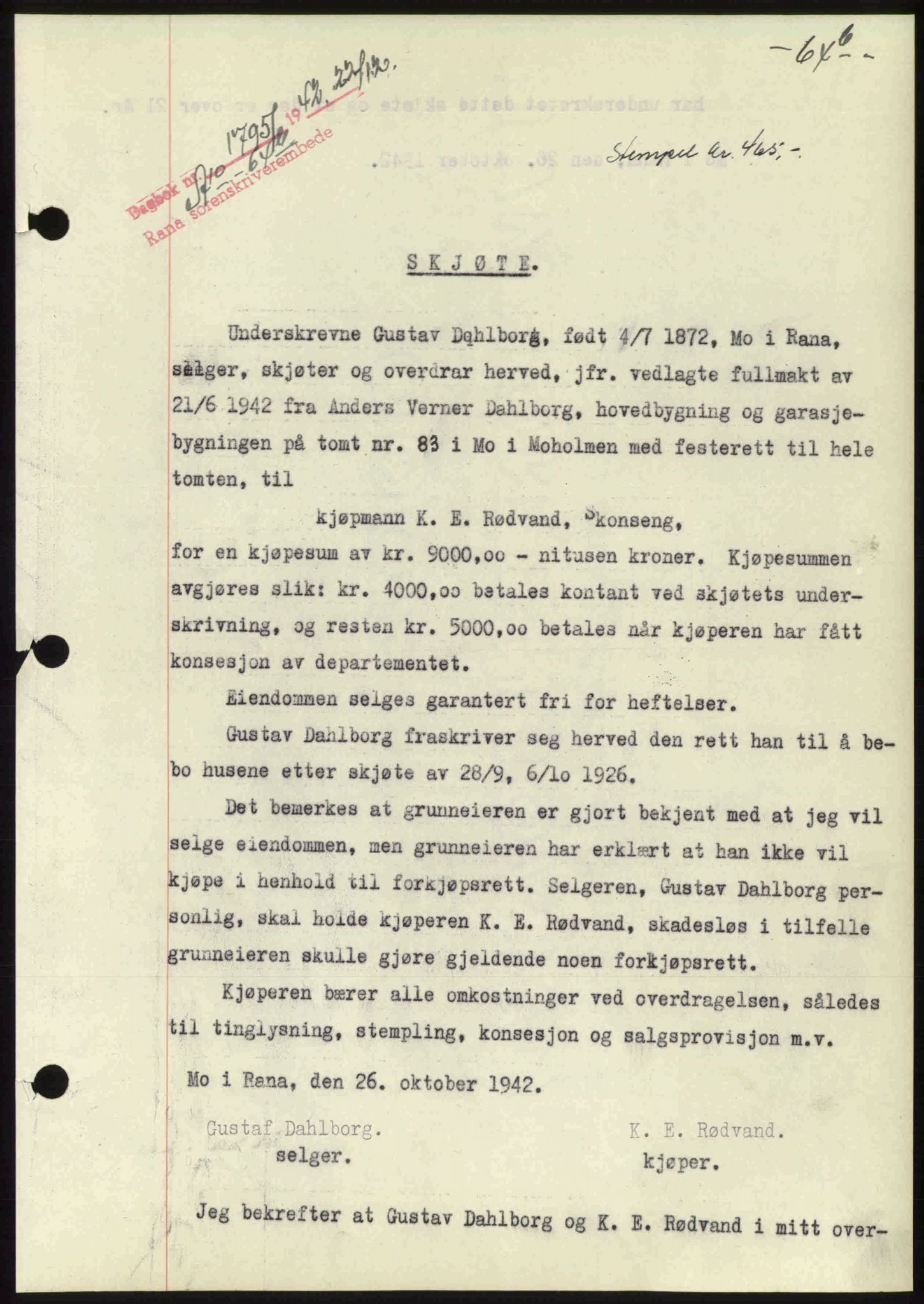 Rana sorenskriveri , SAT/A-1108/1/2/2C: Pantebok nr. A 10, 1942-1943, Dagboknr: 1795/1942