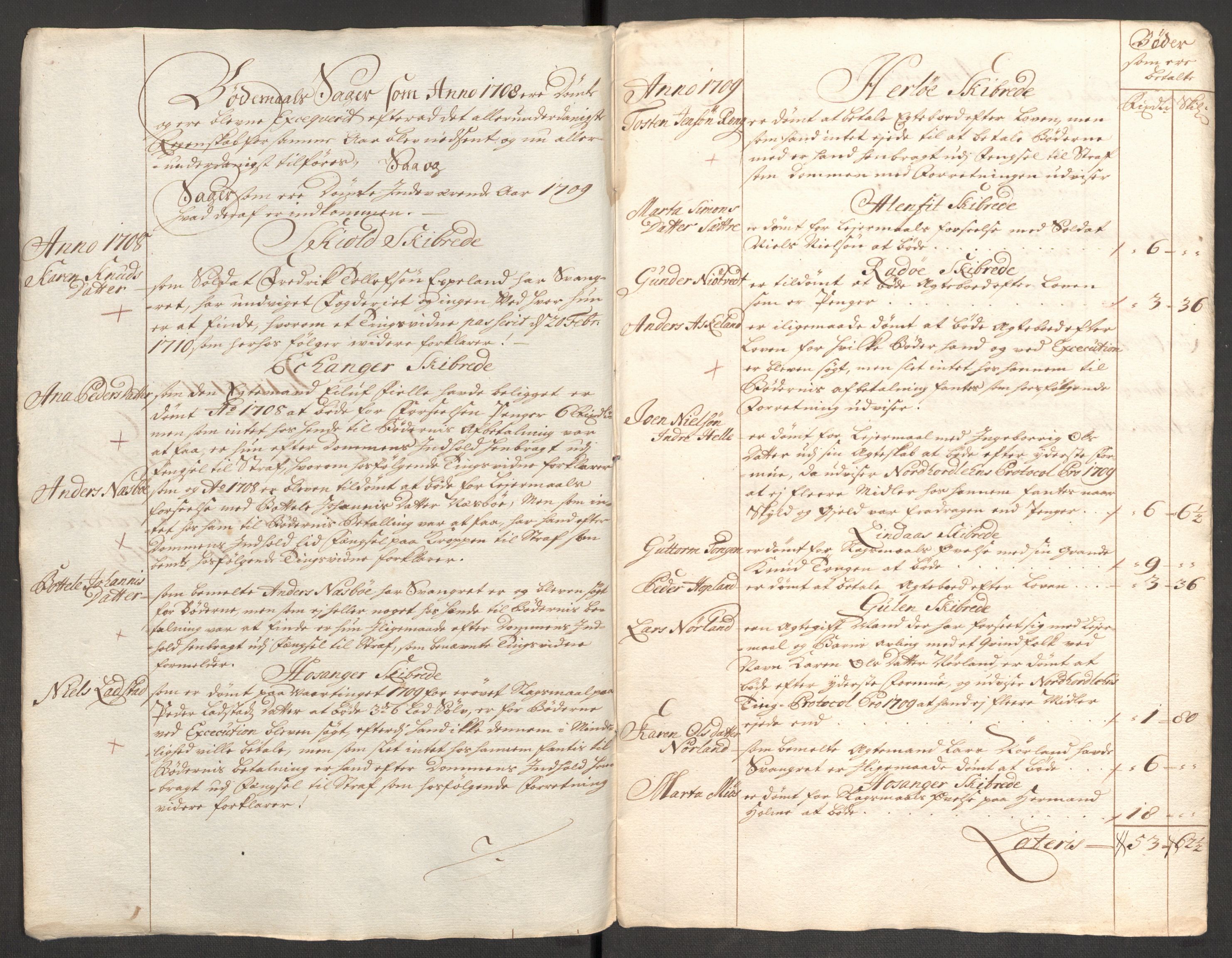 Rentekammeret inntil 1814, Reviderte regnskaper, Fogderegnskap, AV/RA-EA-4092/R51/L3190: Fogderegnskap Nordhordland og Voss, 1709, s. 33