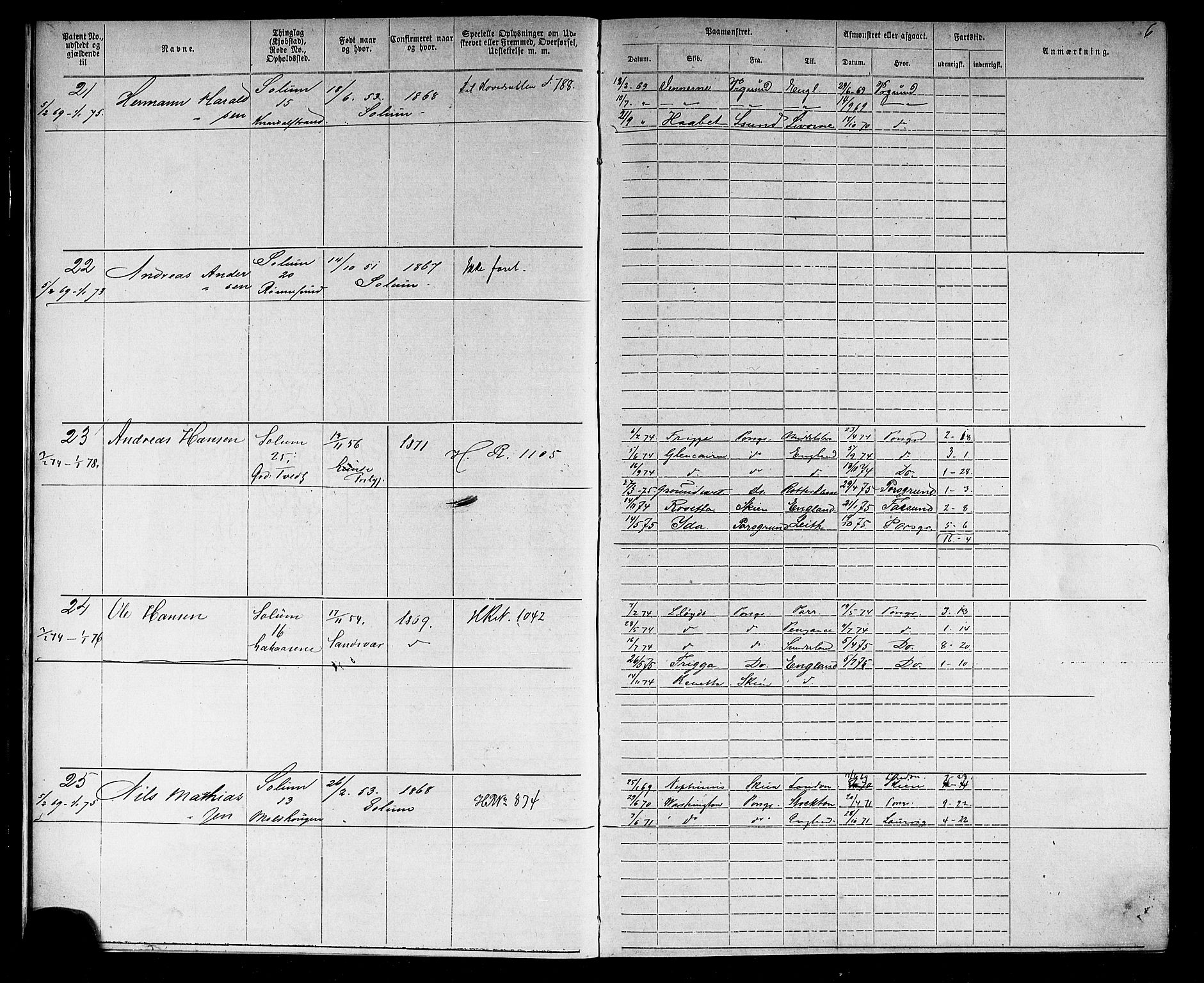 Porsgrunn innrulleringskontor, AV/SAKO-A-829/F/Fb/L0002: Annotasjonsrulle, 1868-1901, s. 8