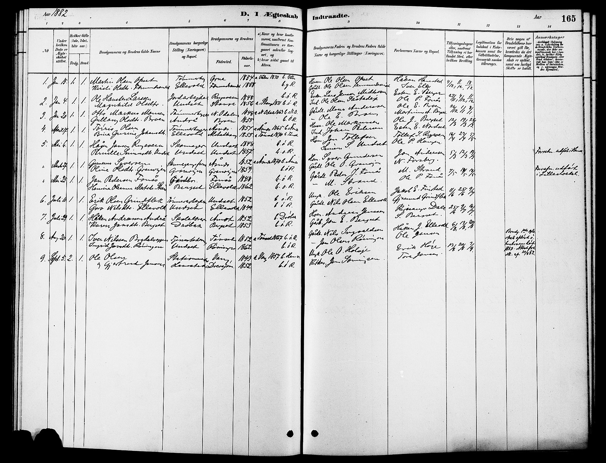 Rendalen prestekontor, AV/SAH-PREST-054/H/Ha/Hab/L0003: Klokkerbok nr. 3, 1879-1904, s. 165