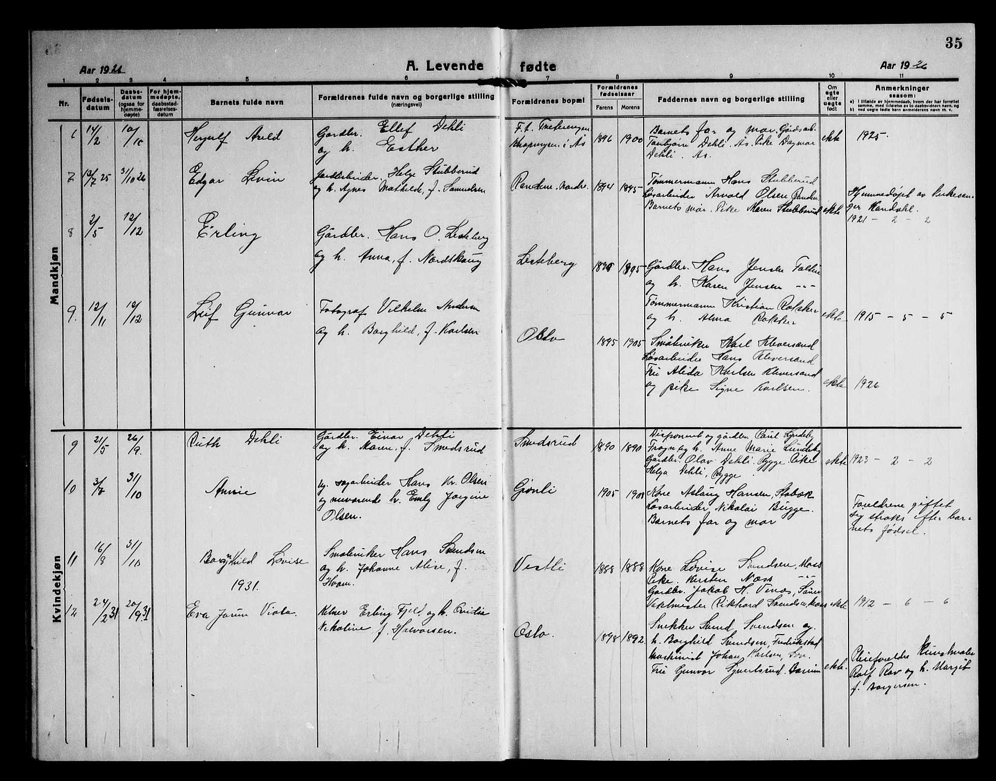 Vestby prestekontor Kirkebøker, AV/SAO-A-10893/G/Ga/L0003: Klokkerbok nr. I 3, 1917-1947, s. 35