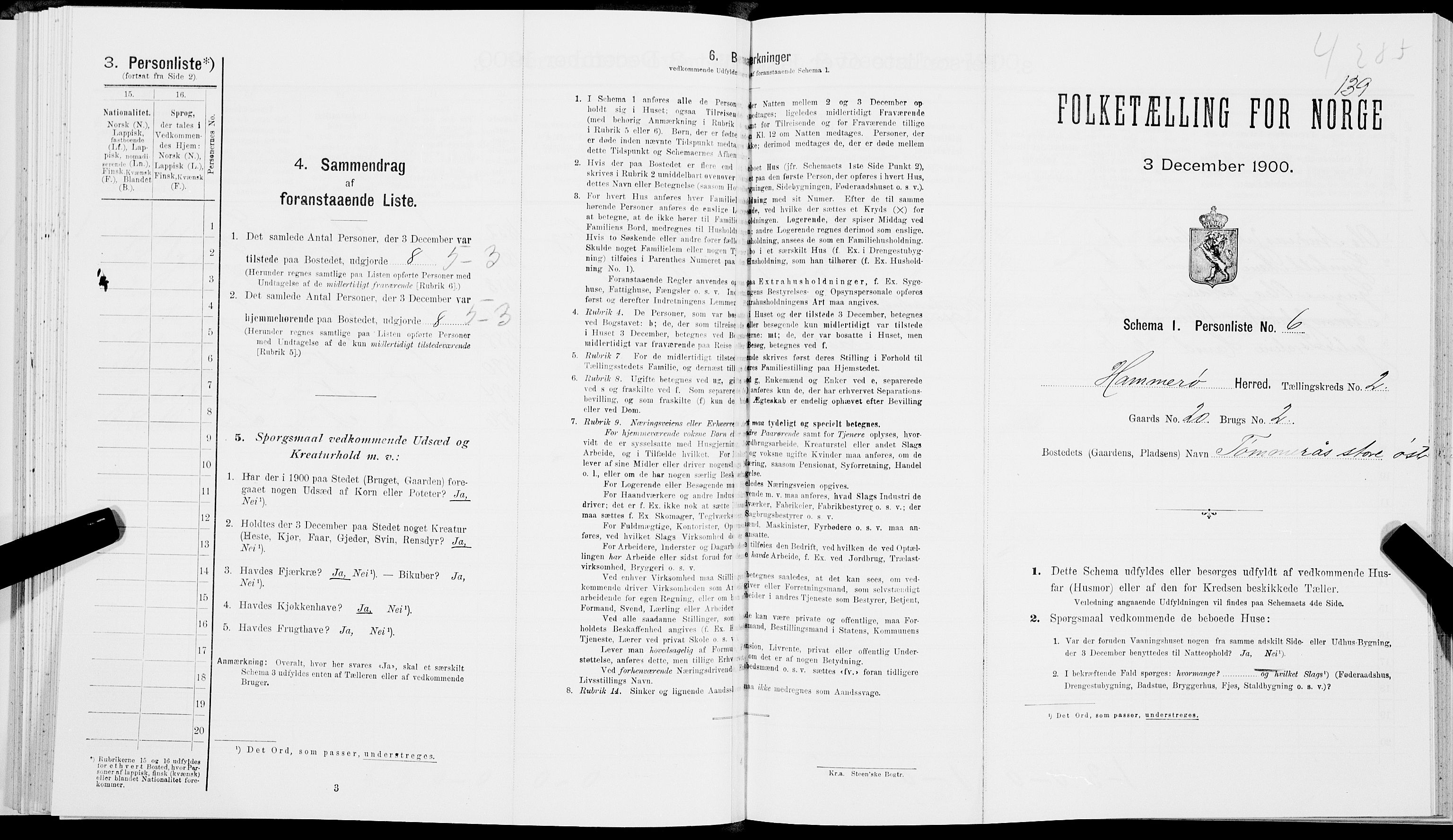 SAT, Folketelling 1900 for 1849 Hamarøy herred, 1900, s. 156
