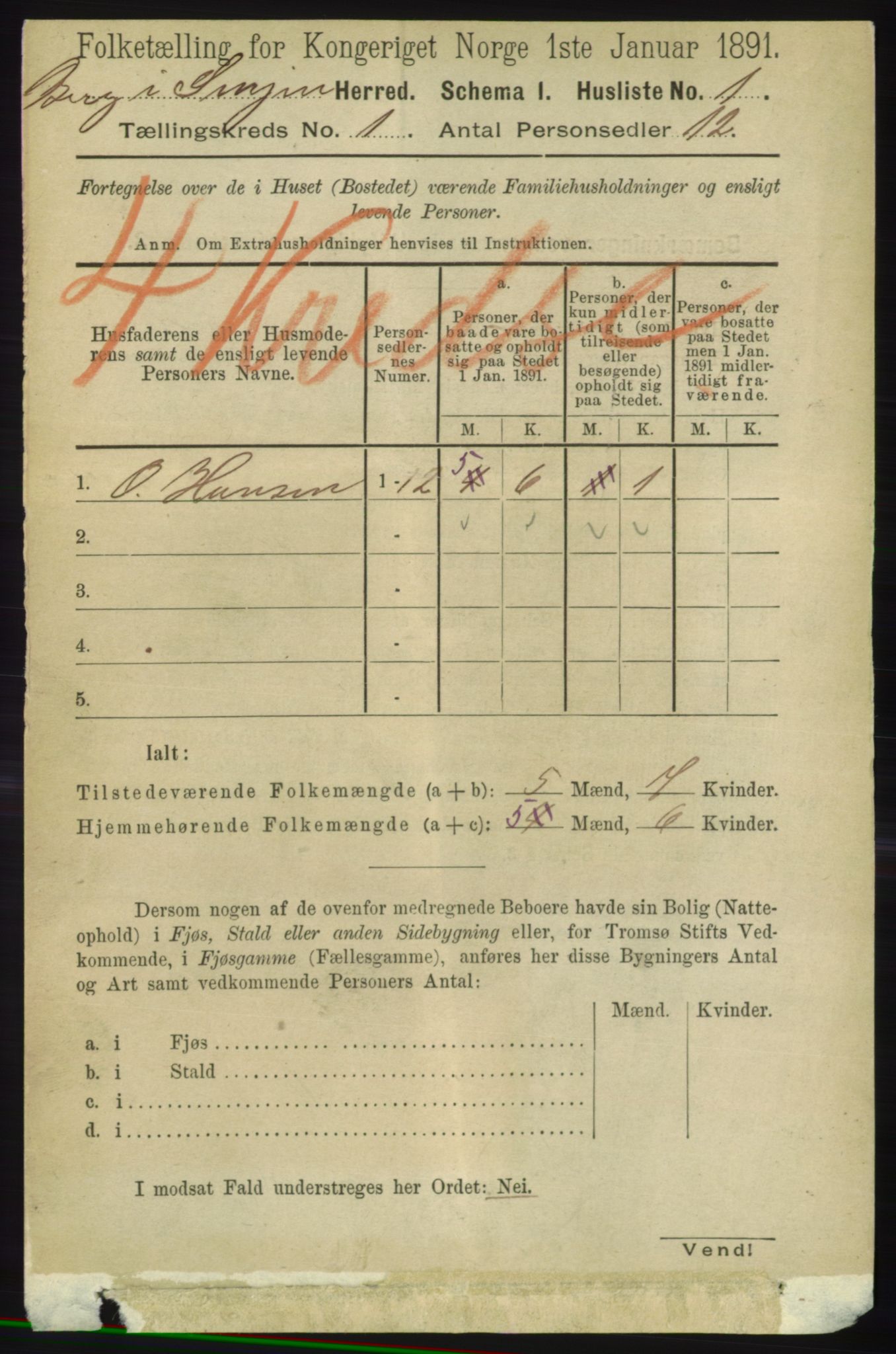 RA, Folketelling 1891 for 1929 Berg herred, 1891, s. 14