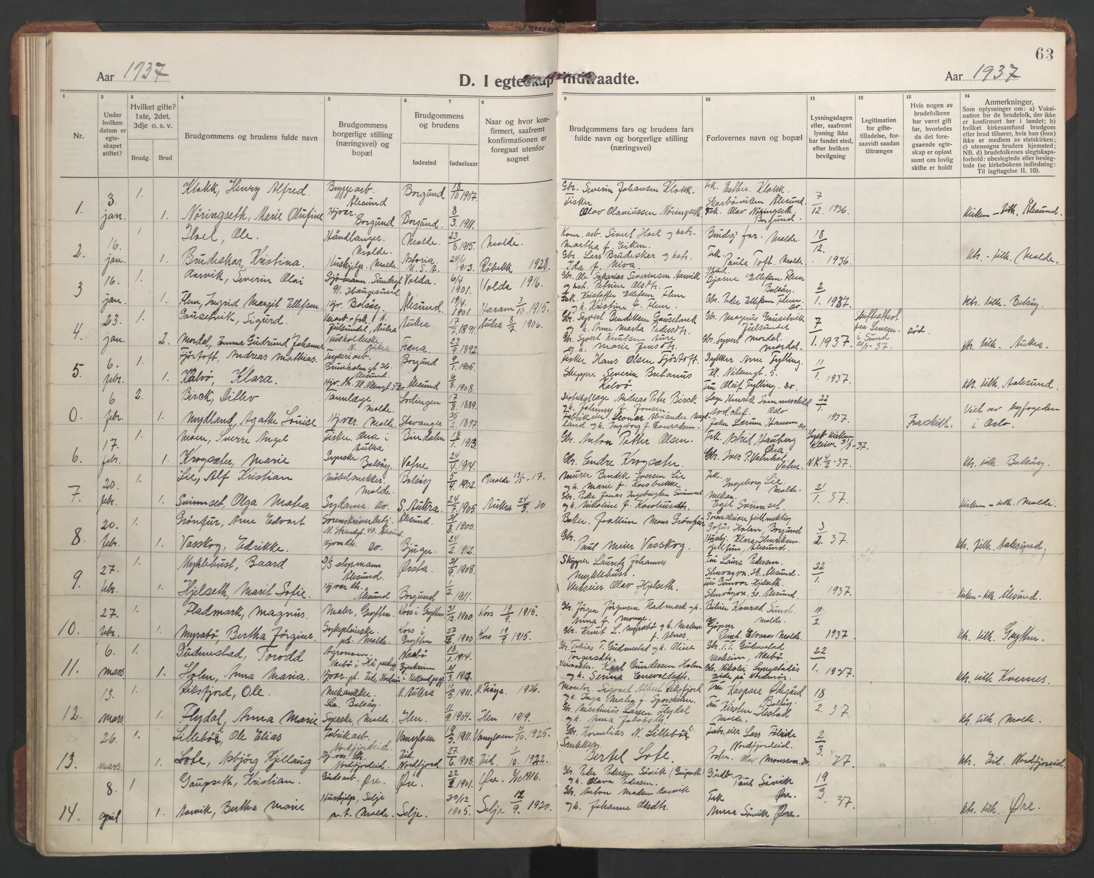 Ministerialprotokoller, klokkerbøker og fødselsregistre - Møre og Romsdal, AV/SAT-A-1454/558/L0698: Ministerialbok nr. 558A12, 1922-1937, s. 63
