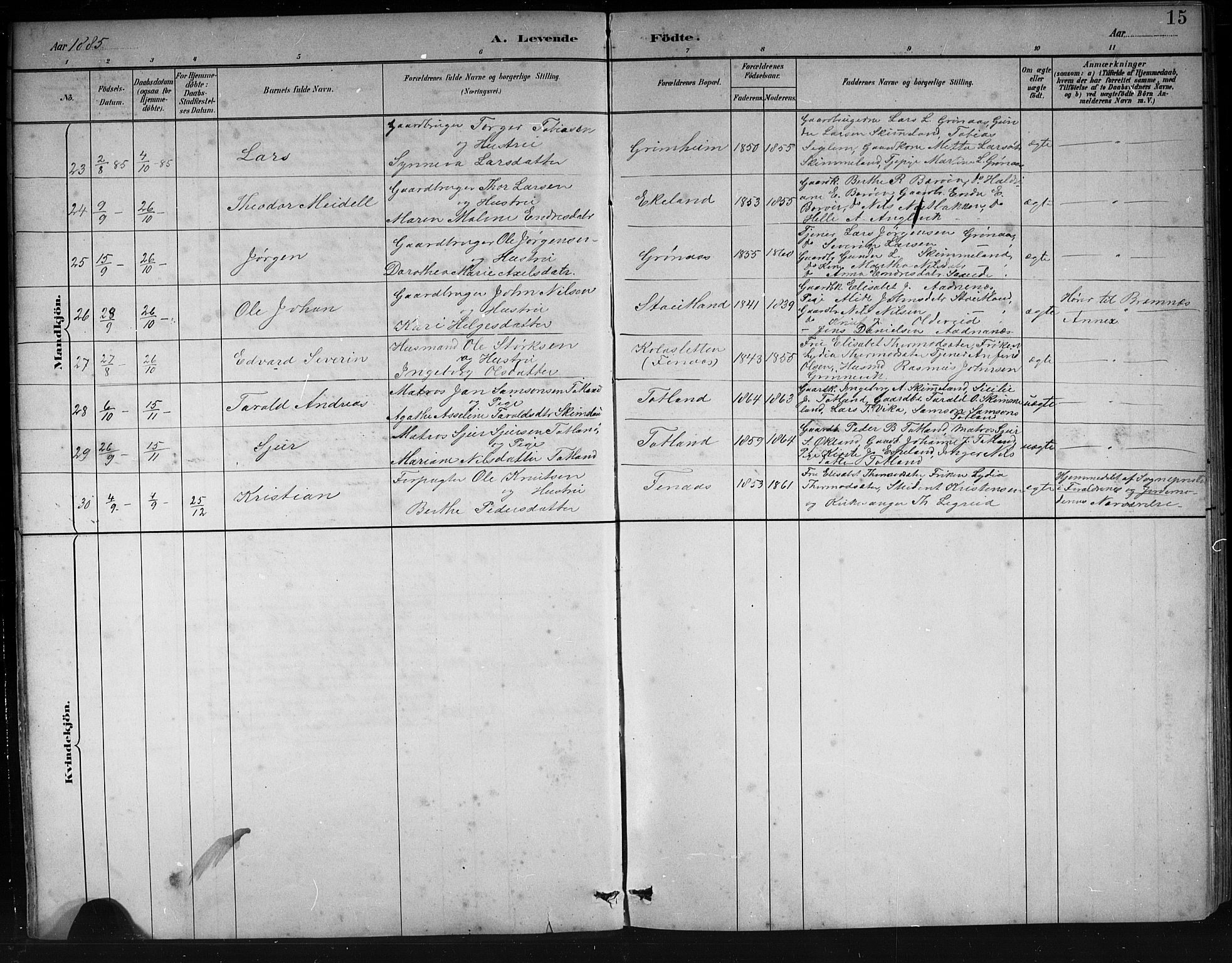 Finnås sokneprestembete, AV/SAB-A-99925/H/Ha/Hab/Haba/L0003: Klokkerbok nr. A 3, 1883-1900, s. 15