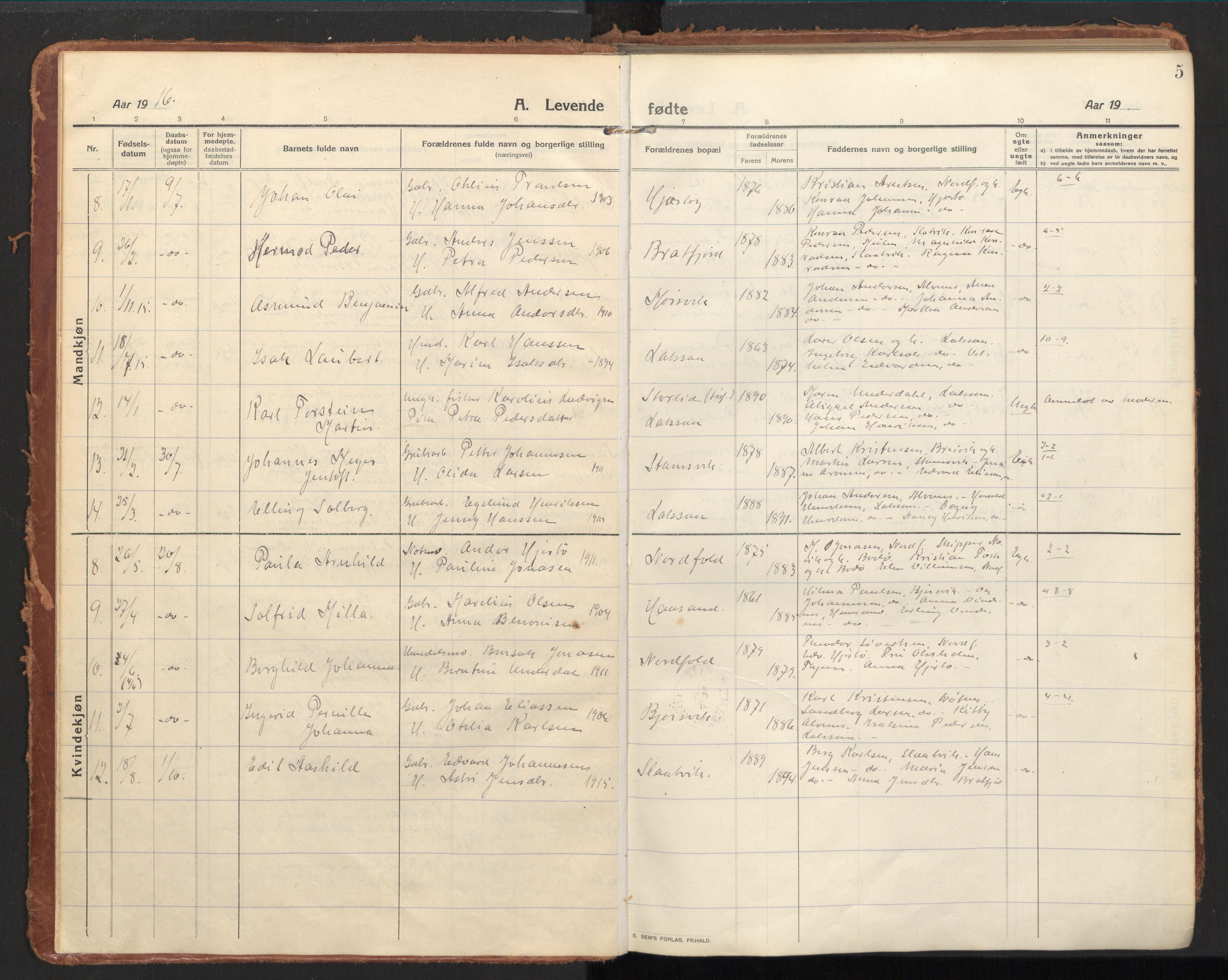 Ministerialprotokoller, klokkerbøker og fødselsregistre - Nordland, AV/SAT-A-1459/858/L0833: Ministerialbok nr. 858A03, 1916-1934, s. 5