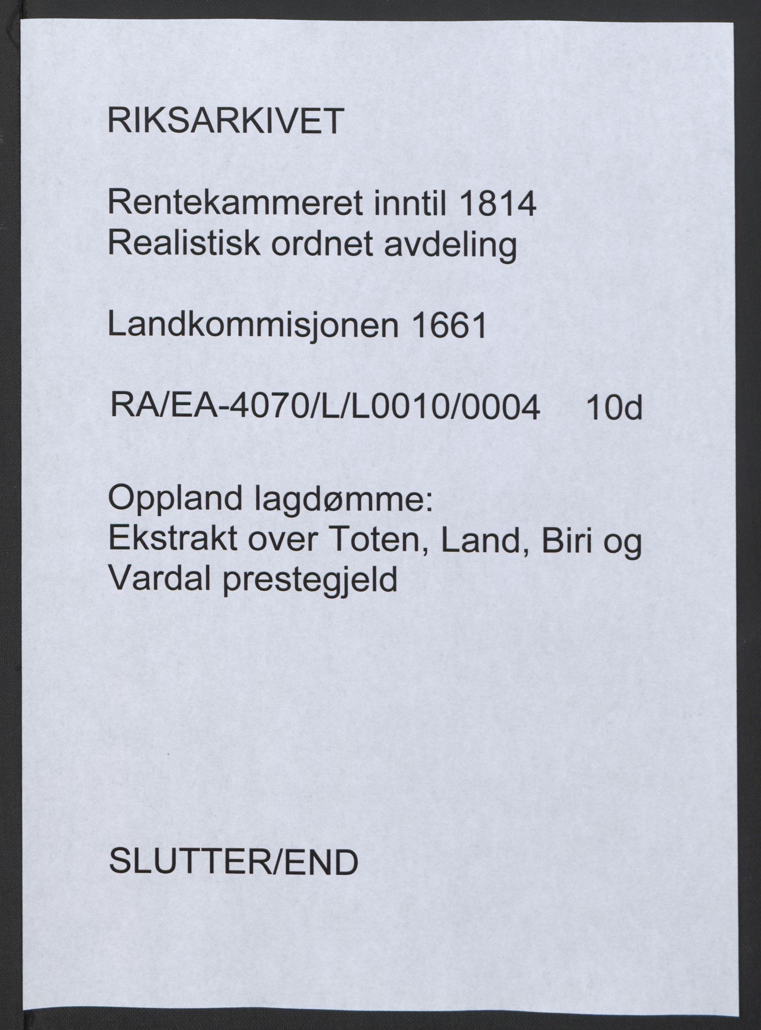 Rentekammeret inntil 1814, Realistisk ordnet avdeling, AV/RA-EA-4070/L/L0010/0004: Oppland lagdømme: / Ekstrakt over Toten, Land, Biri og Vardal prestegjeld, 1661