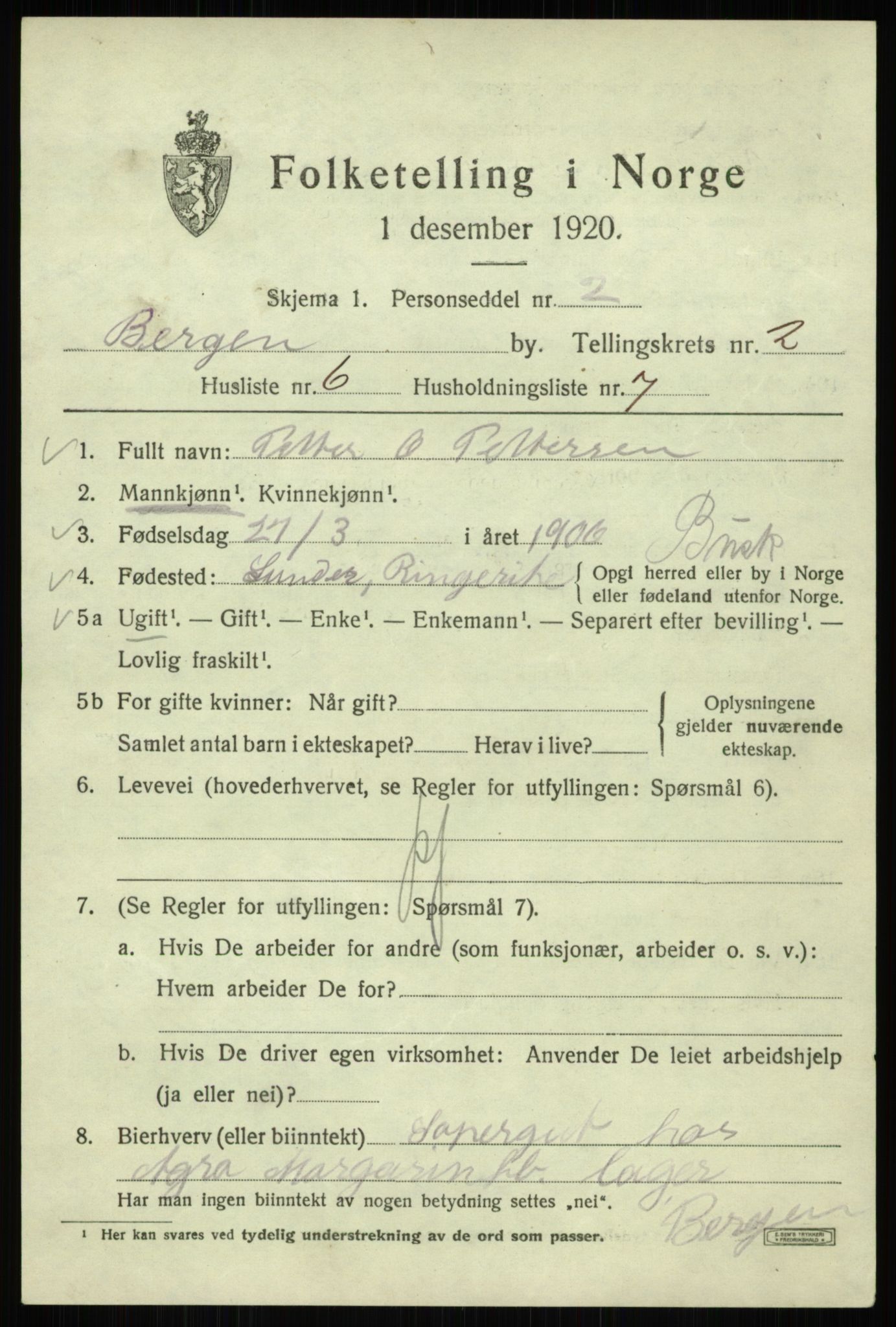 SAB, Folketelling 1920 for 1301 Bergen kjøpstad, 1920, s. 59843