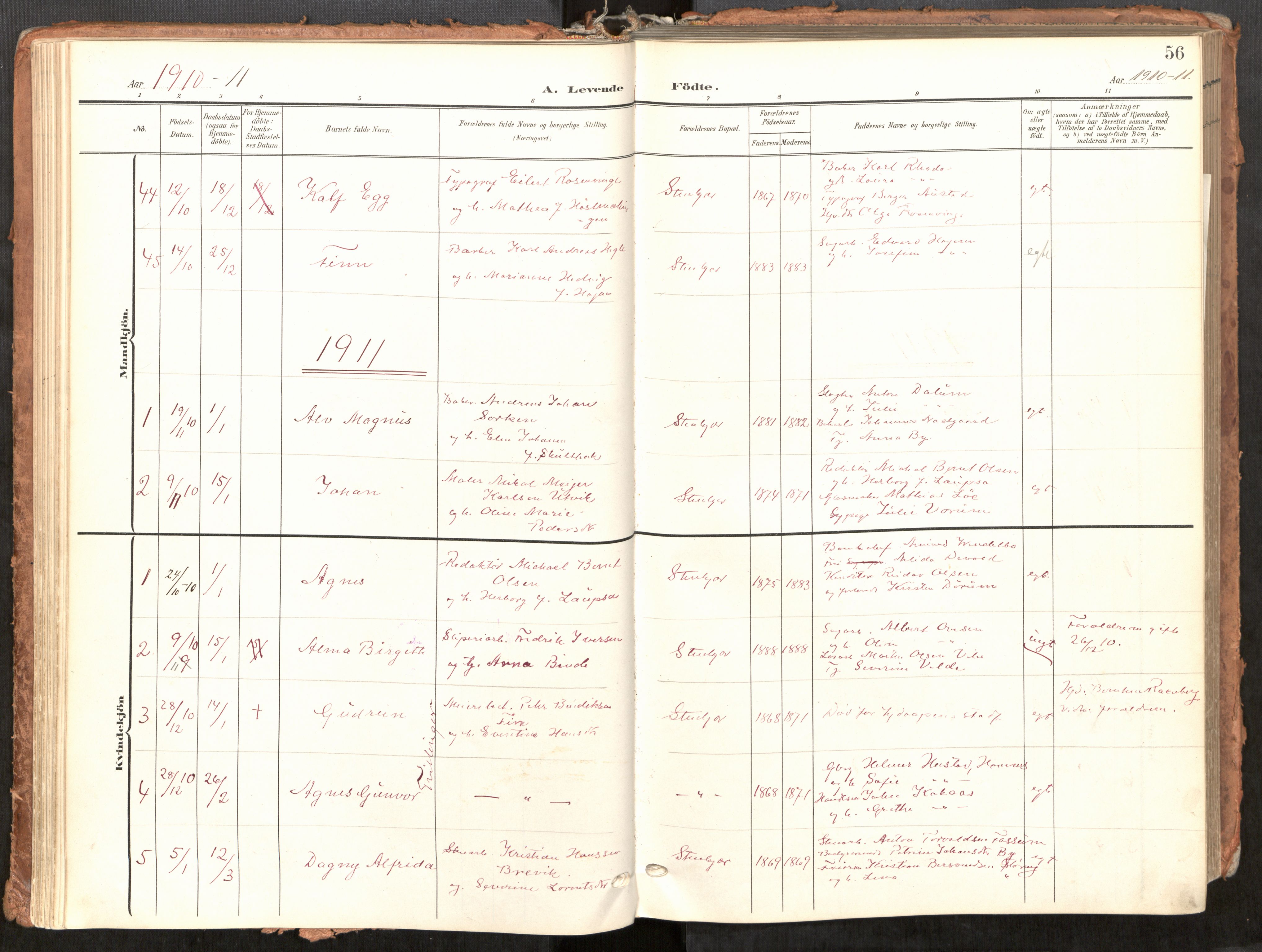 Steinkjer sokneprestkontor, SAT/A-1541/01/H/Ha/Haa/L0001: Ministerialbok nr. 1, 1904-1912, s. 56