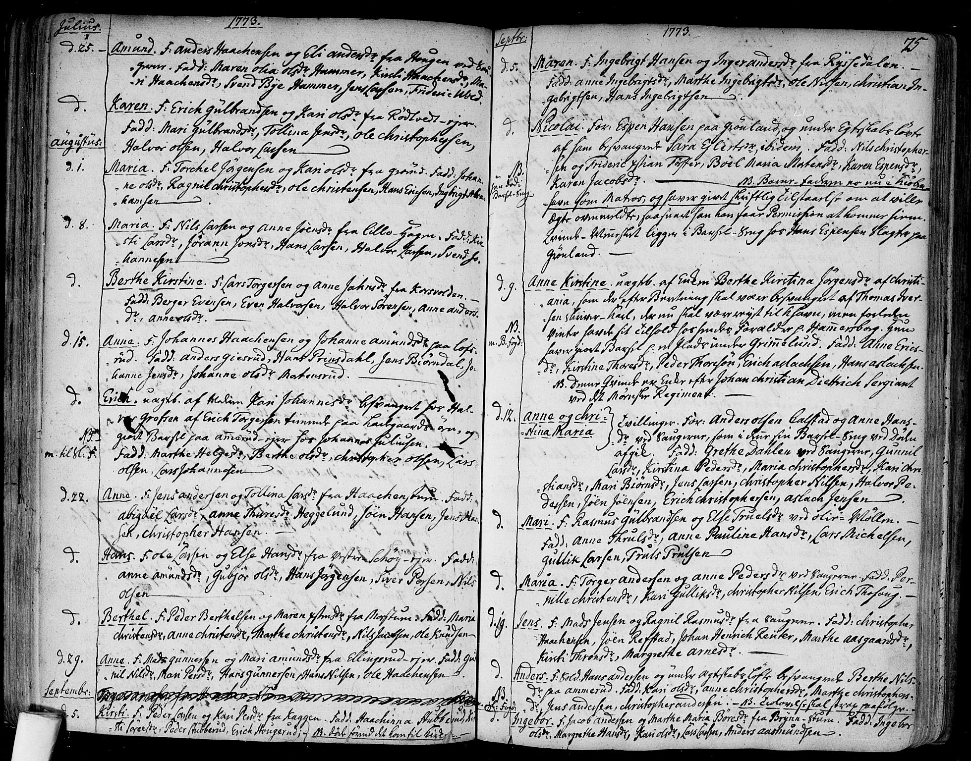 Aker prestekontor kirkebøker, SAO/A-10861/F/L0009: Ministerialbok nr. 9, 1765-1785, s. 75