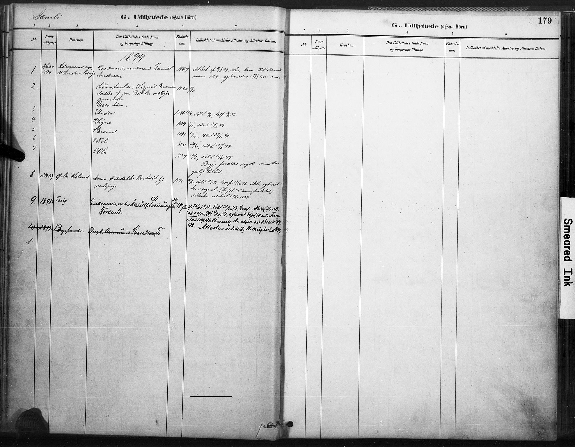 Åmli sokneprestkontor, SAK/1111-0050/F/Fa/Fac/L0010: Ministerialbok nr. A 10 /1, 1885-1899, s. 179
