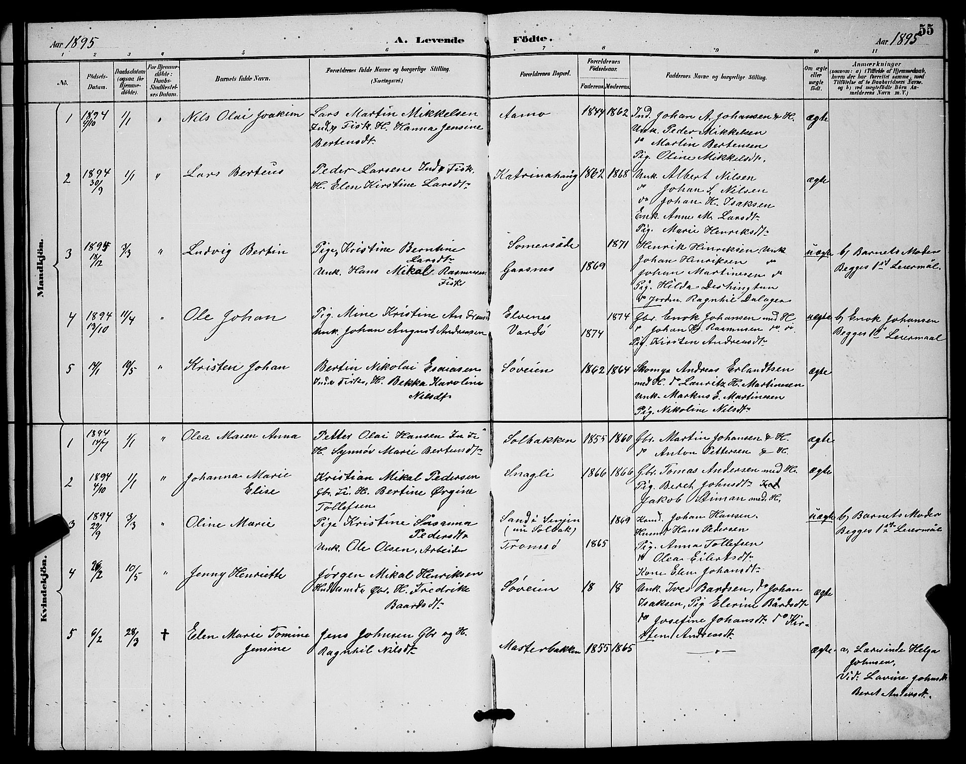 Ibestad sokneprestembete, AV/SATØ-S-0077/H/Ha/Hab/L0015klokker: Klokkerbok nr. 15, 1888-1899, s. 55