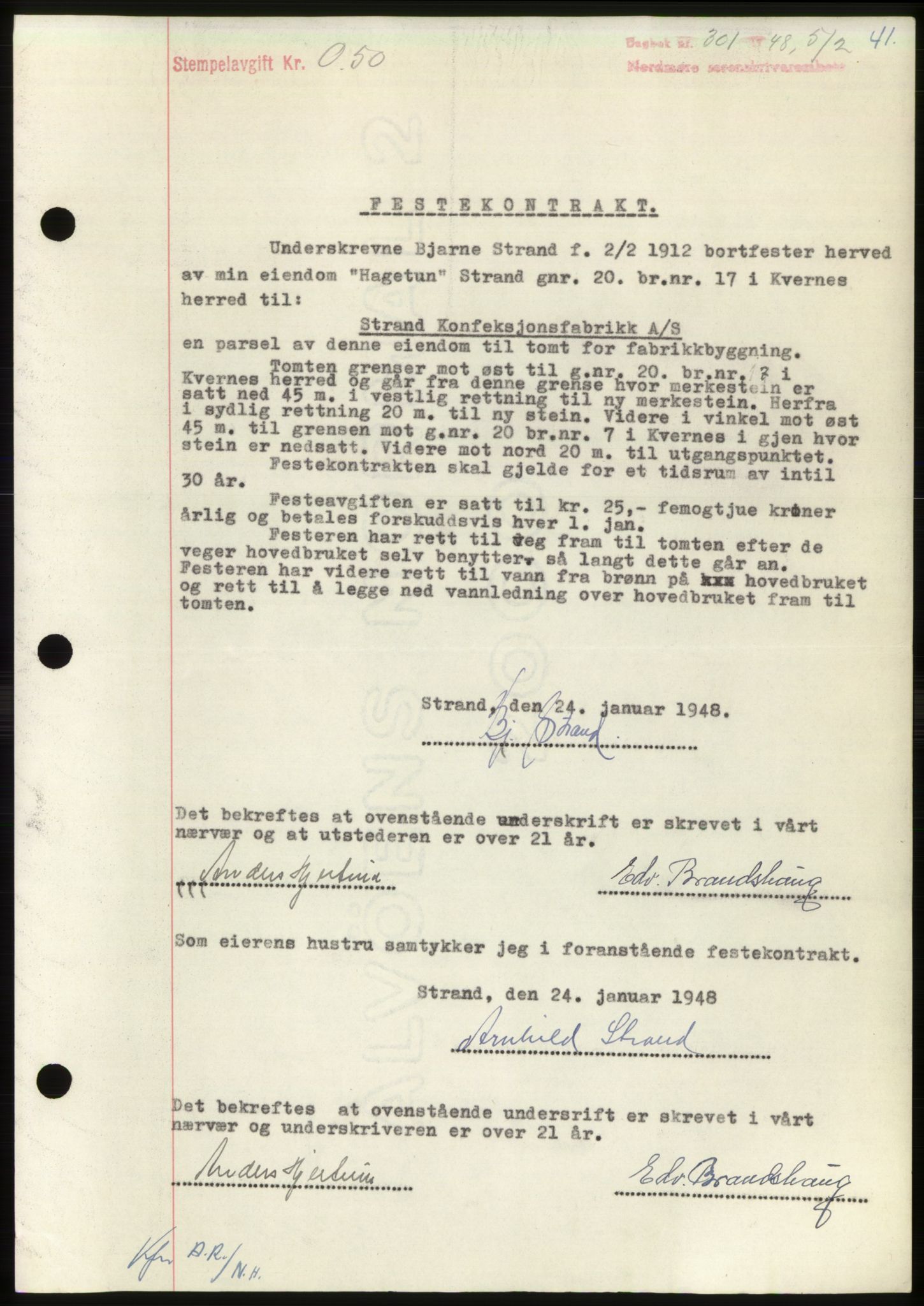 Nordmøre sorenskriveri, SAT/A-4132/1/2/2Ca: Pantebok nr. B98, 1948-1948, Dagboknr: 301/1948