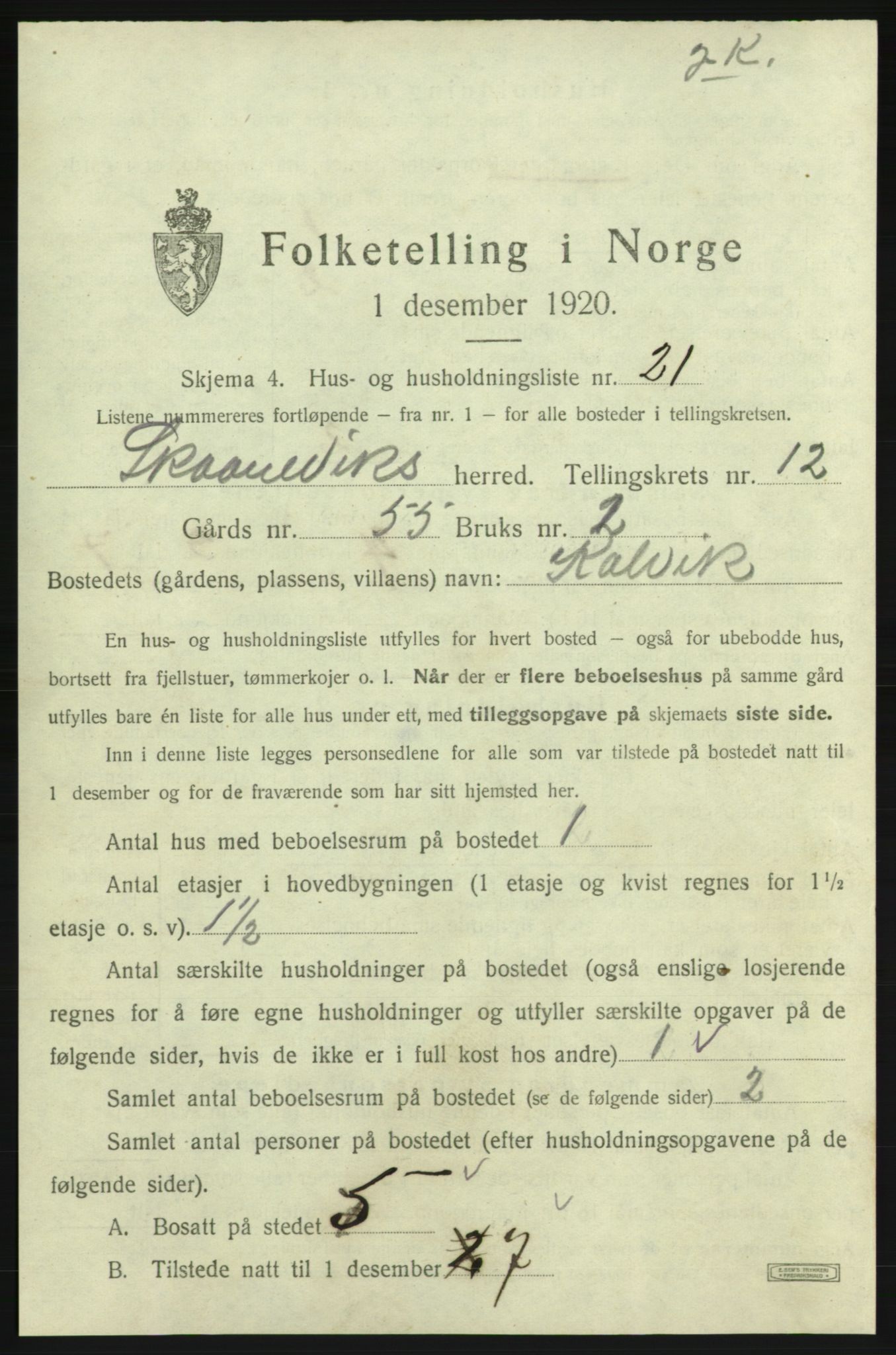 SAB, Folketelling 1920 for 1212 Skånevik herred, 1920, s. 1312