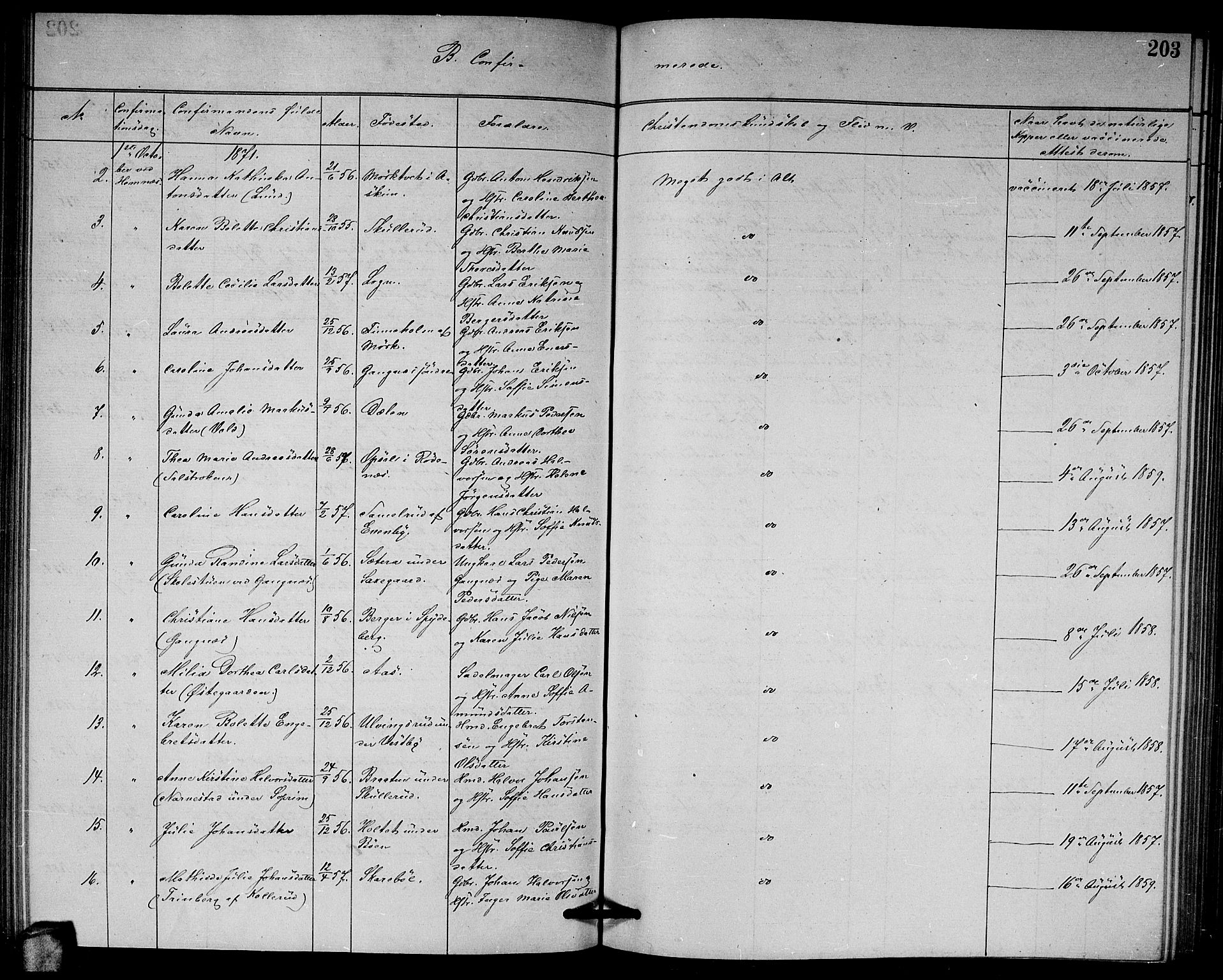 Høland prestekontor Kirkebøker, AV/SAO-A-10346a/G/Ga/L0006: Klokkerbok nr. I 6, 1869-1879, s. 203