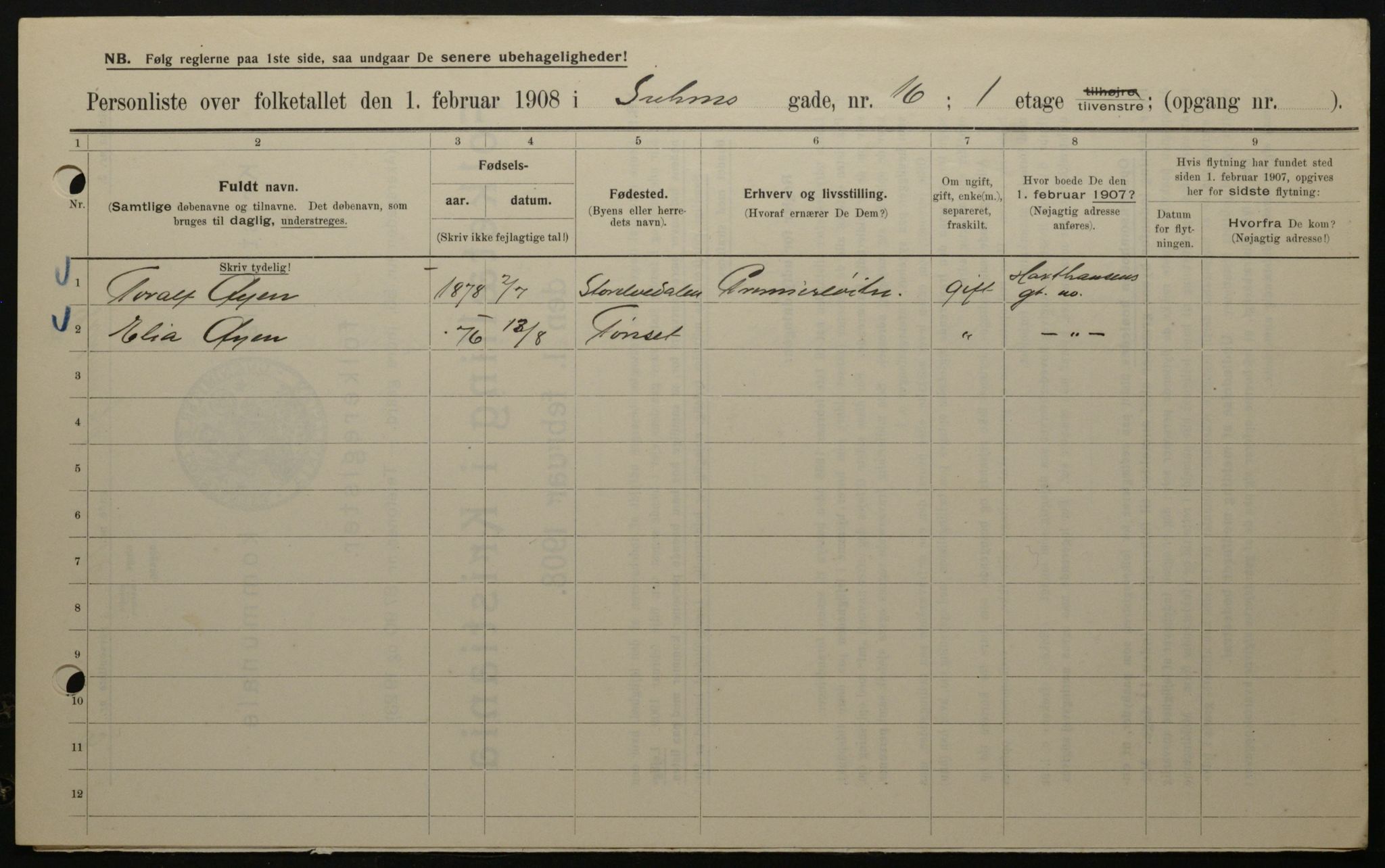 OBA, Kommunal folketelling 1.2.1908 for Kristiania kjøpstad, 1908, s. 94139