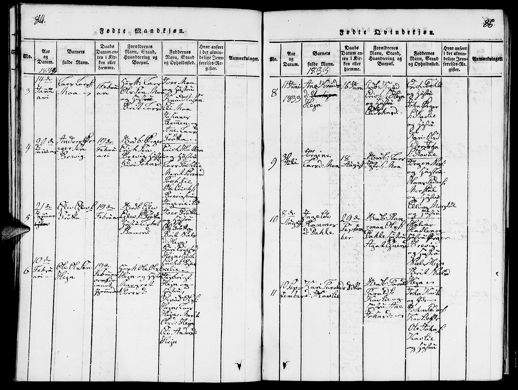 Ministerialprotokoller, klokkerbøker og fødselsregistre - Møre og Romsdal, SAT/A-1454/545/L0587: Klokkerbok nr. 545C01, 1818-1836, s. 84-85