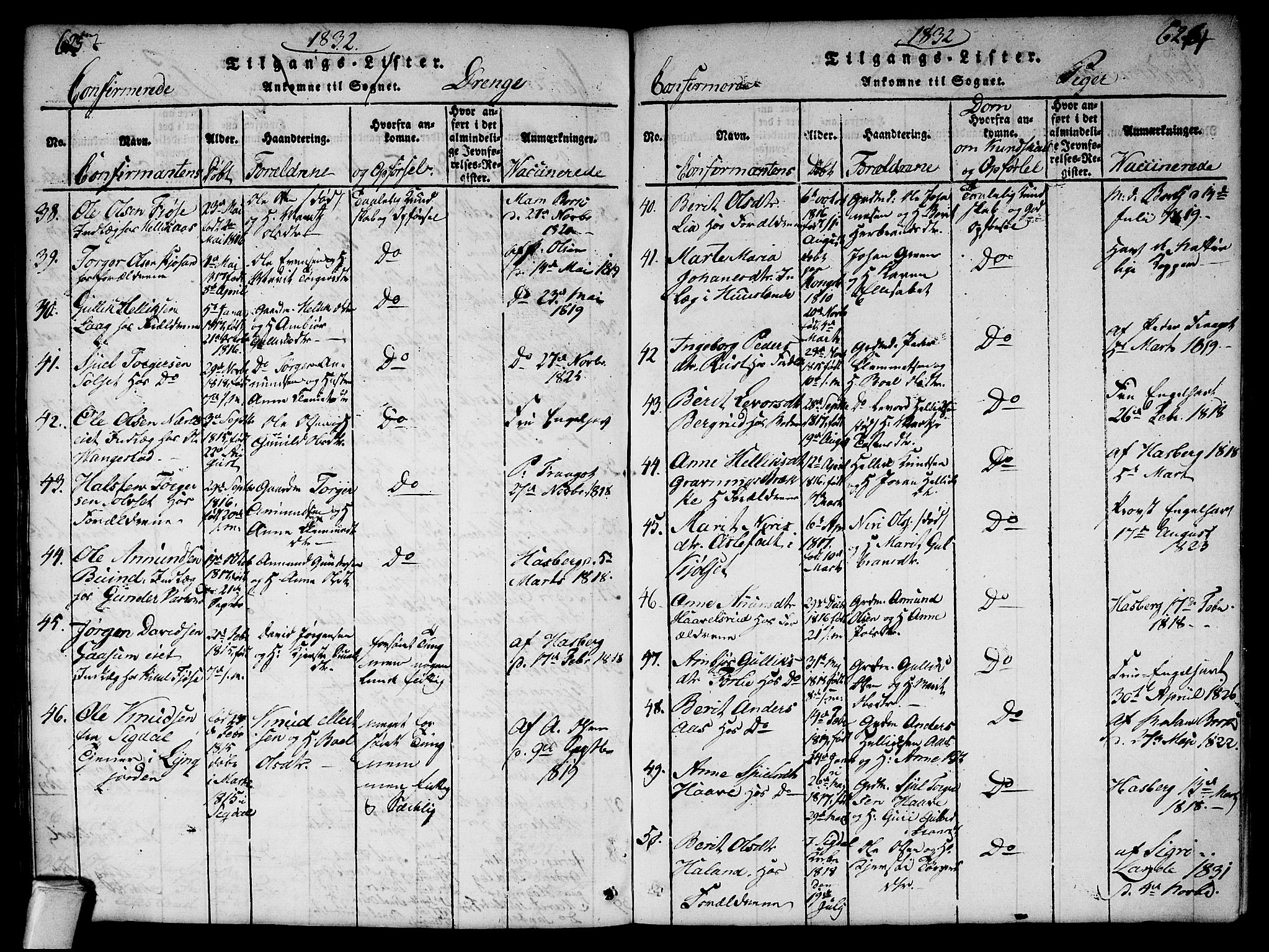 Flesberg kirkebøker, AV/SAKO-A-18/G/Ga/L0001: Klokkerbok nr. I 1, 1816-1834, s. 623-624