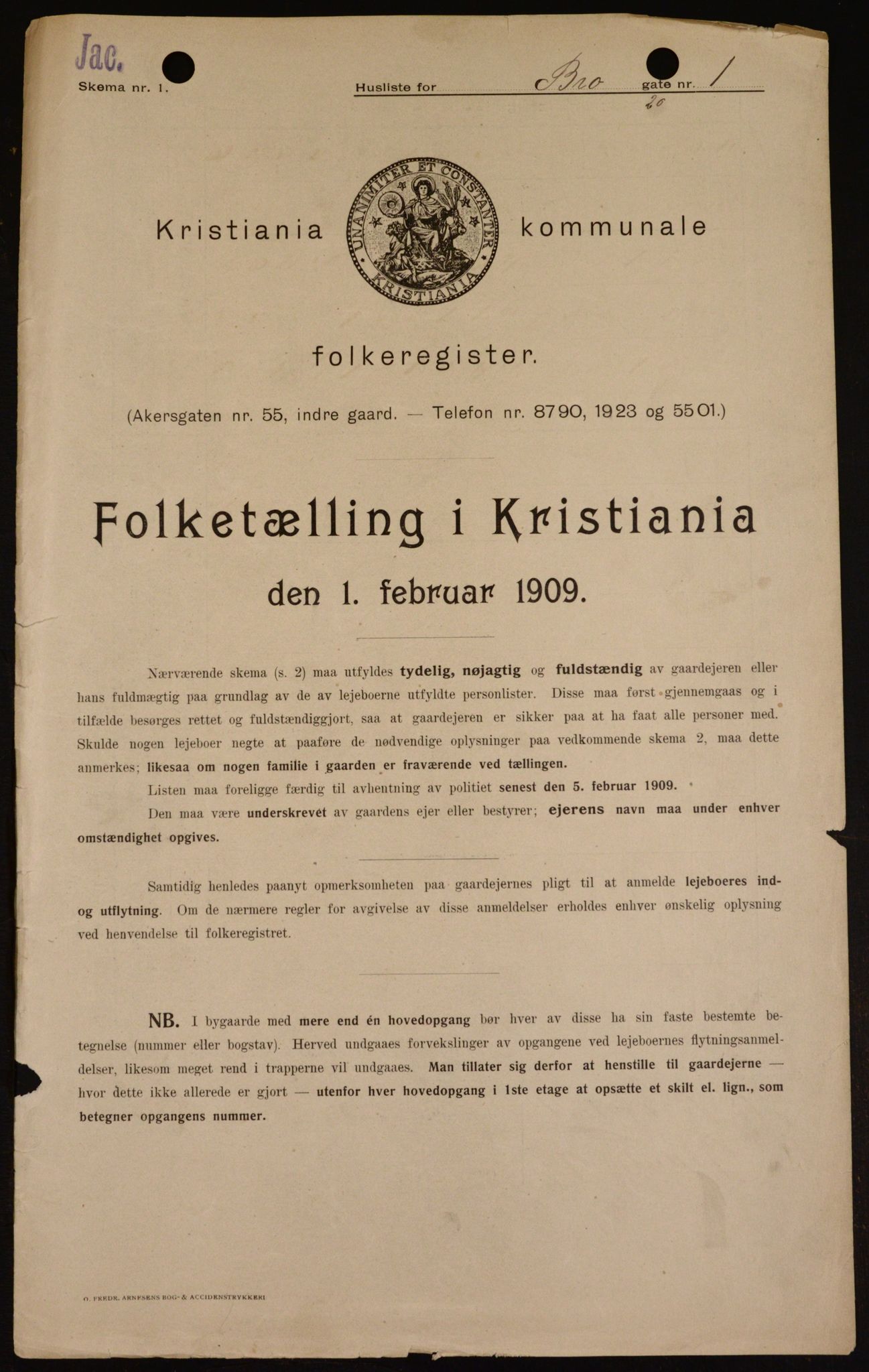 OBA, Kommunal folketelling 1.2.1909 for Kristiania kjøpstad, 1909, s. 9011