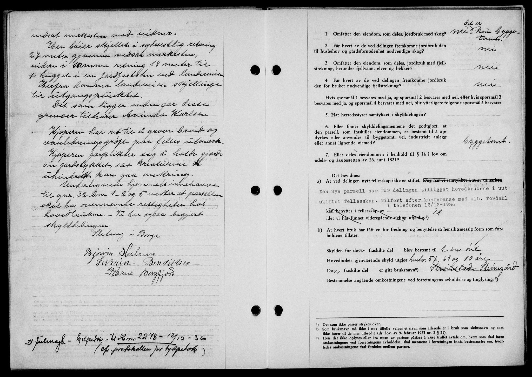 Lofoten sorenskriveri, SAT/A-0017/1/2/2C/L0001a: Pantebok nr. 1a, 1936-1937, Dagboknr: 2278/1936