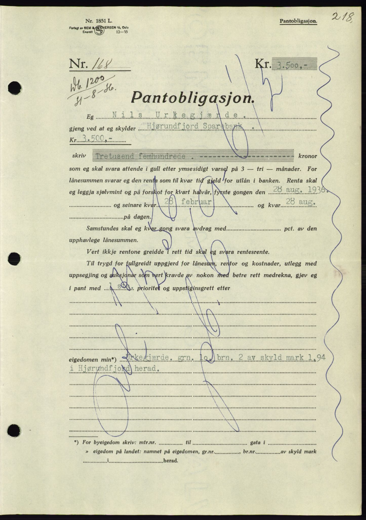 Søre Sunnmøre sorenskriveri, AV/SAT-A-4122/1/2/2C/L0061: Pantebok nr. 55, 1936-1936, Dagboknr: 1200/1936