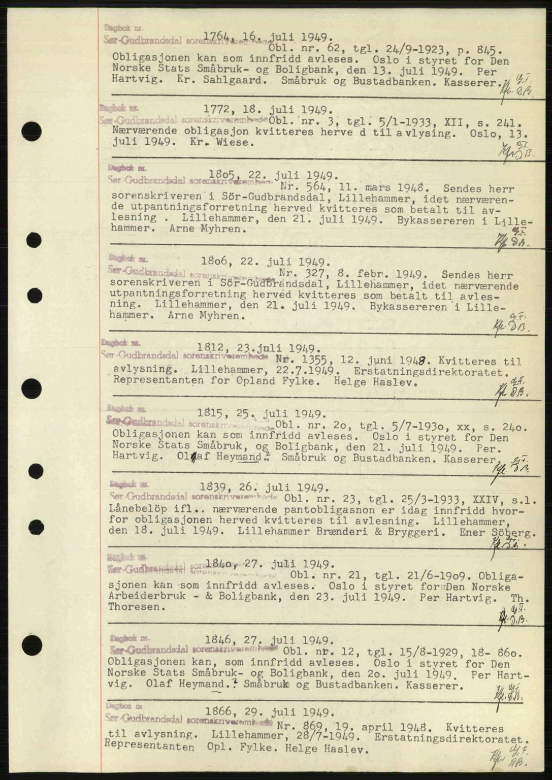 Sør-Gudbrandsdal tingrett, SAH/TING-004/H/Hb/Hbf/L0002: Pantebok nr. C1, 1938-1951, Dagboknr: 1764/1949