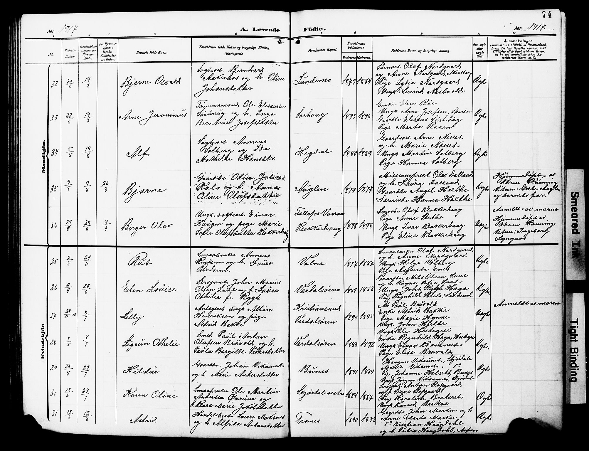 Ministerialprotokoller, klokkerbøker og fødselsregistre - Nord-Trøndelag, SAT/A-1458/723/L0258: Klokkerbok nr. 723C06, 1908-1927, s. 74