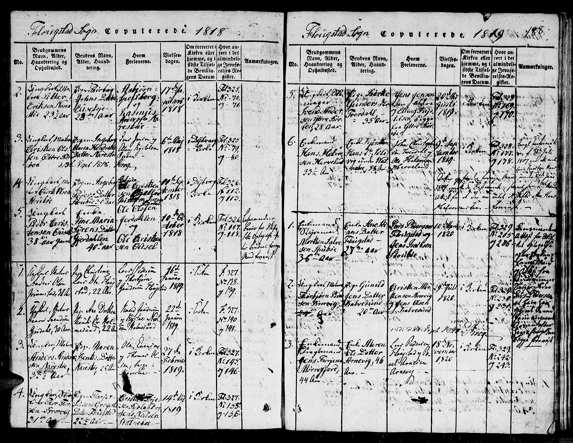 Dypvåg sokneprestkontor, AV/SAK-1111-0007/F/Fb/Fbb/L0001: Klokkerbok nr. B 1, 1816-1850, s. 188
