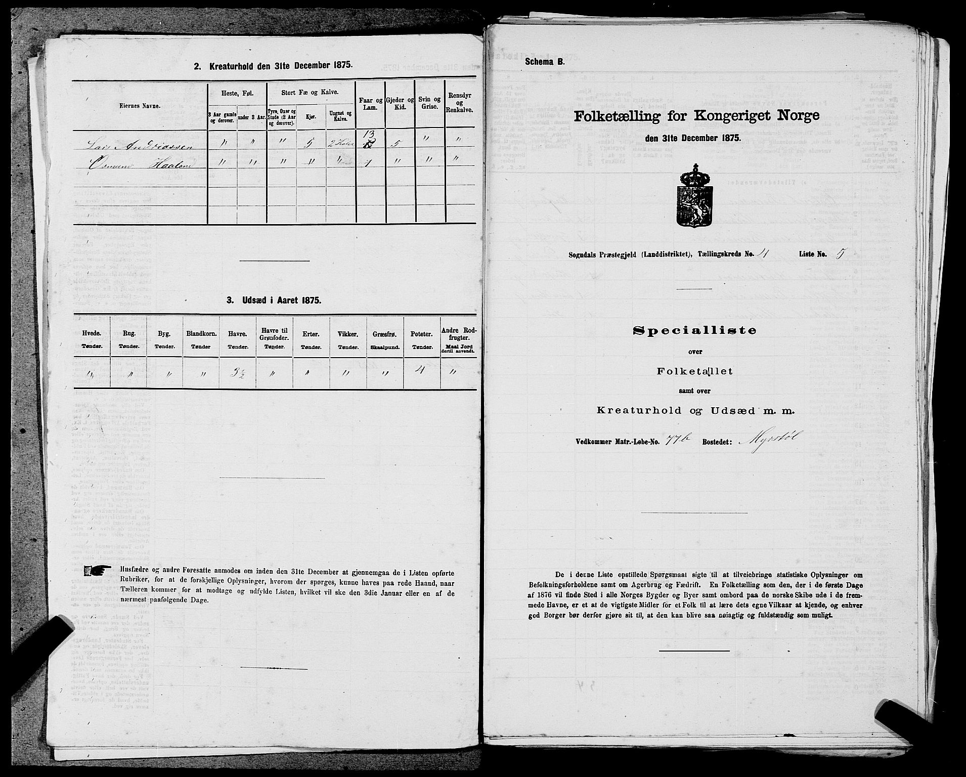 SAST, Folketelling 1875 for 1111L Sokndal prestegjeld, Sokndal landsokn, 1875, s. 271