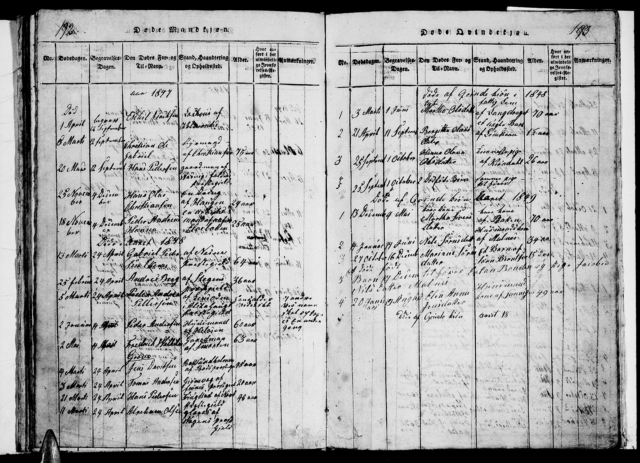 Ministerialprotokoller, klokkerbøker og fødselsregistre - Nordland, AV/SAT-A-1459/884/L1195: Klokkerbok nr. 884C01, 1837-1867, s. 192-193