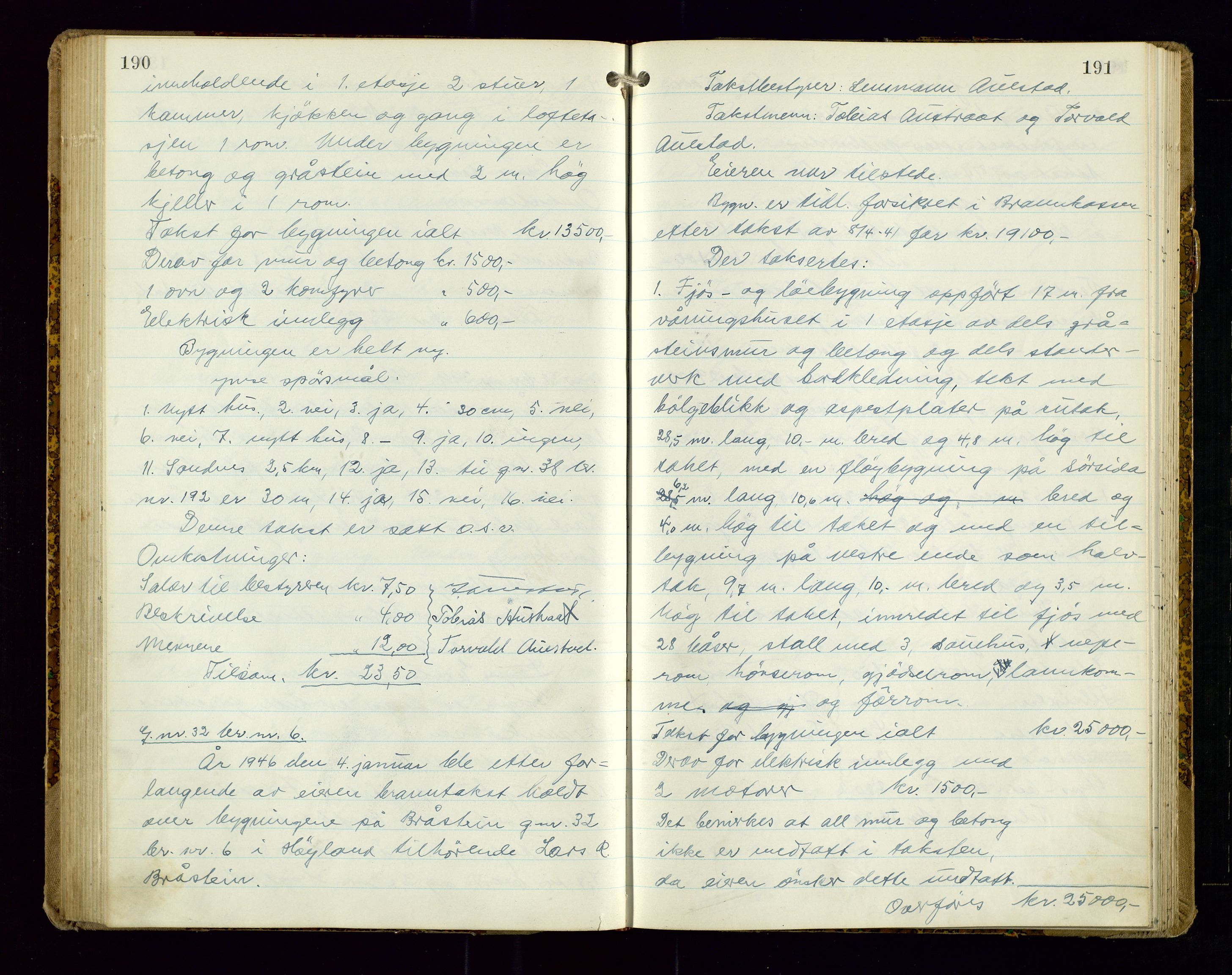 Høyland/Sandnes lensmannskontor, AV/SAST-A-100166/Goa/L0009: "Branntakstprotokoll", 1944-1946, s. 190-191