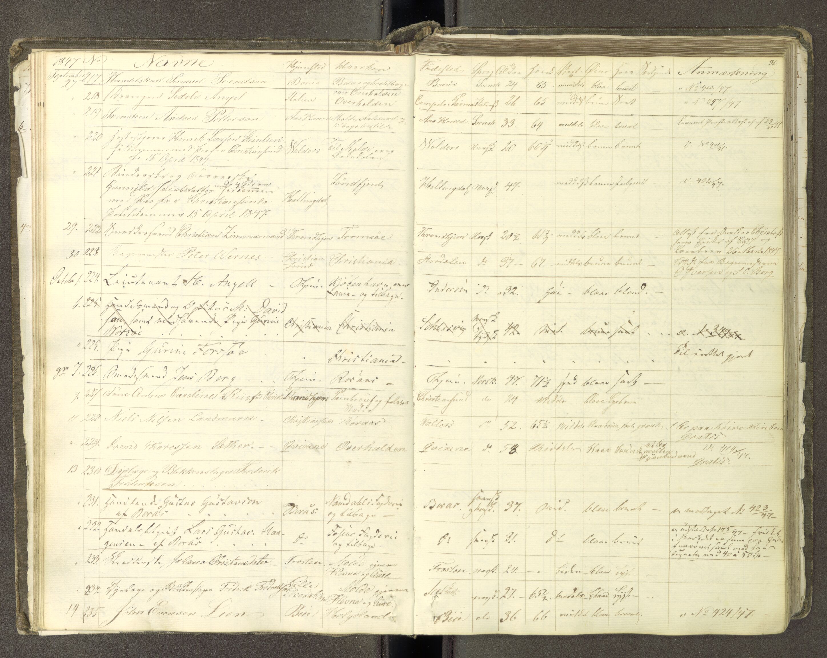 Trondheim politikammer, AV/SAT-A-1887/1/30/L0009: Passprotokoll. Første del:utstedtete pass. Andre del :innleverte/fornyede, 1845-1850, s. 35b-36a