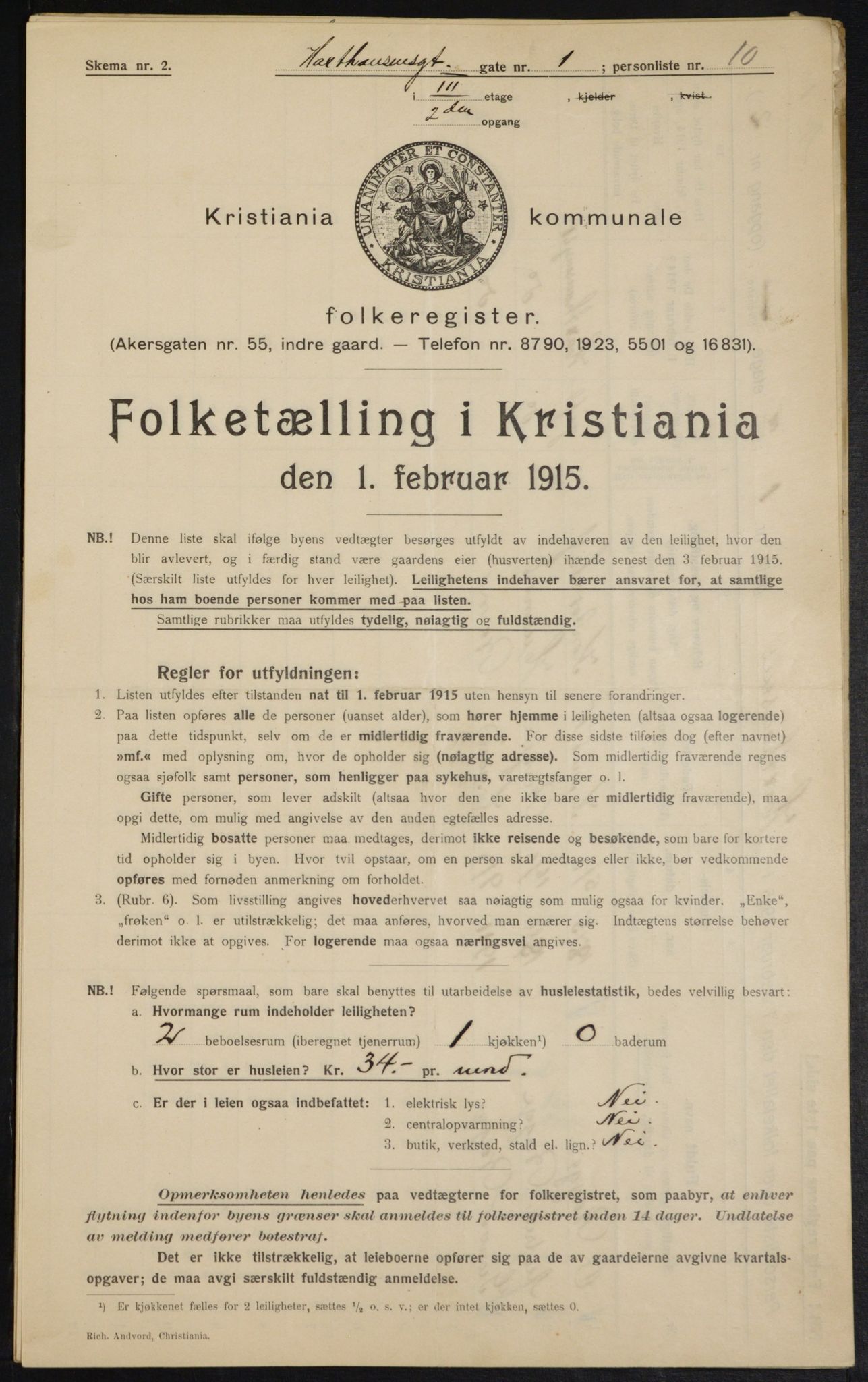 OBA, Kommunal folketelling 1.2.1915 for Kristiania, 1915, s. 35107