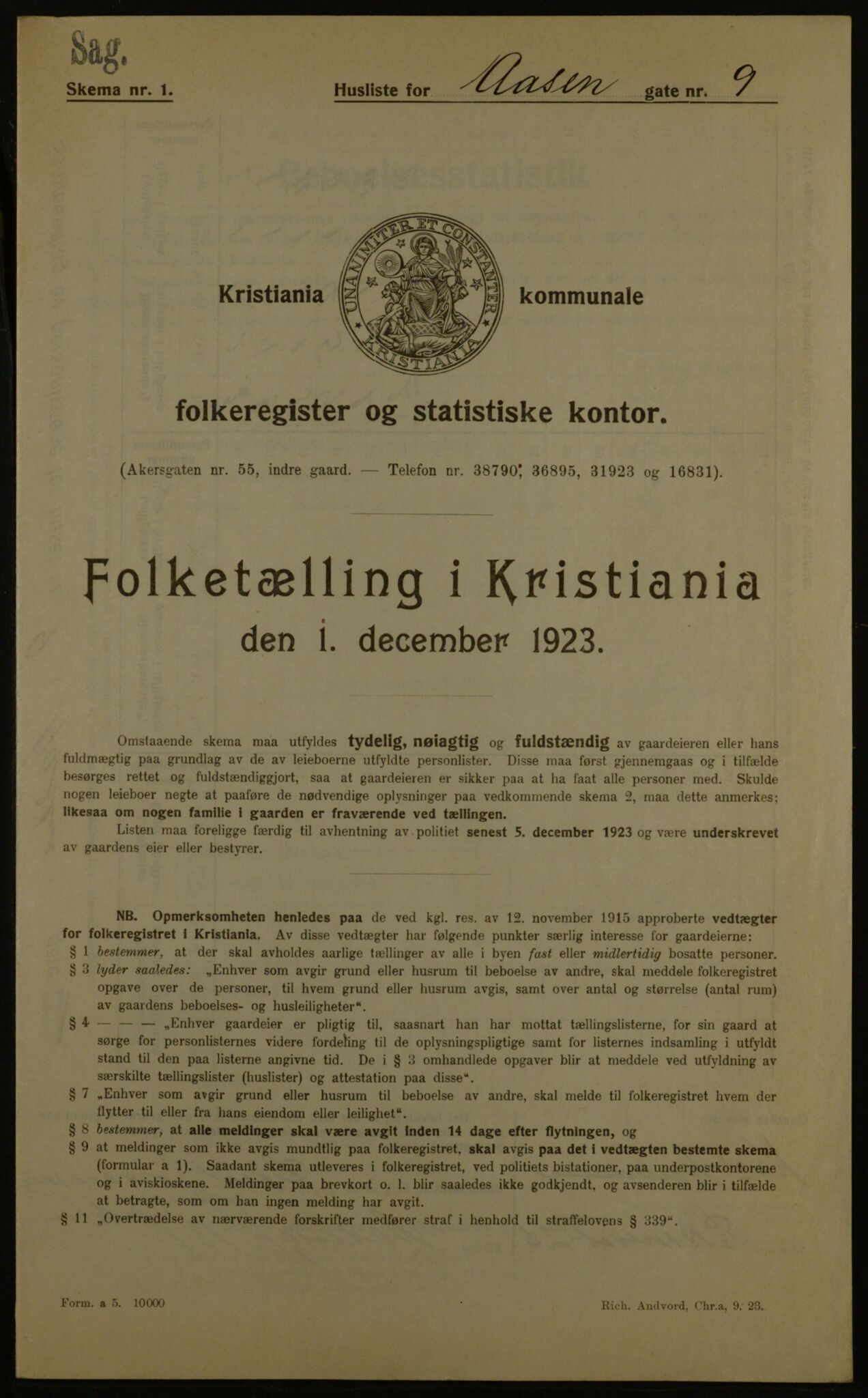 OBA, Kommunal folketelling 1.12.1923 for Kristiania, 1923, s. 144158