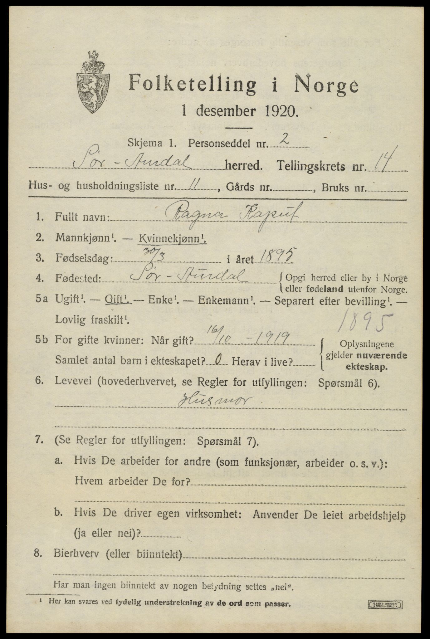 SAH, Folketelling 1920 for 0540 Sør-Aurdal herred, 1920, s. 8143