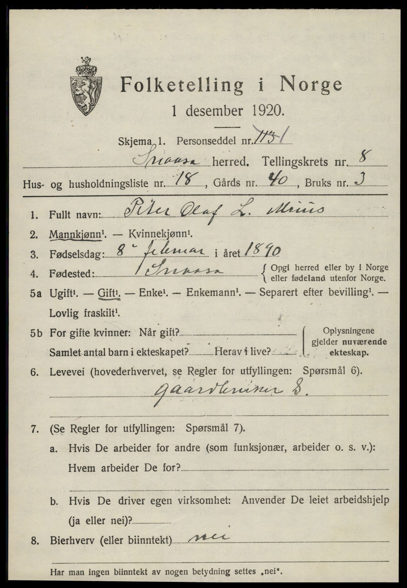 SAT, Folketelling 1920 for 1736 Snåsa herred, 1920, s. 3392