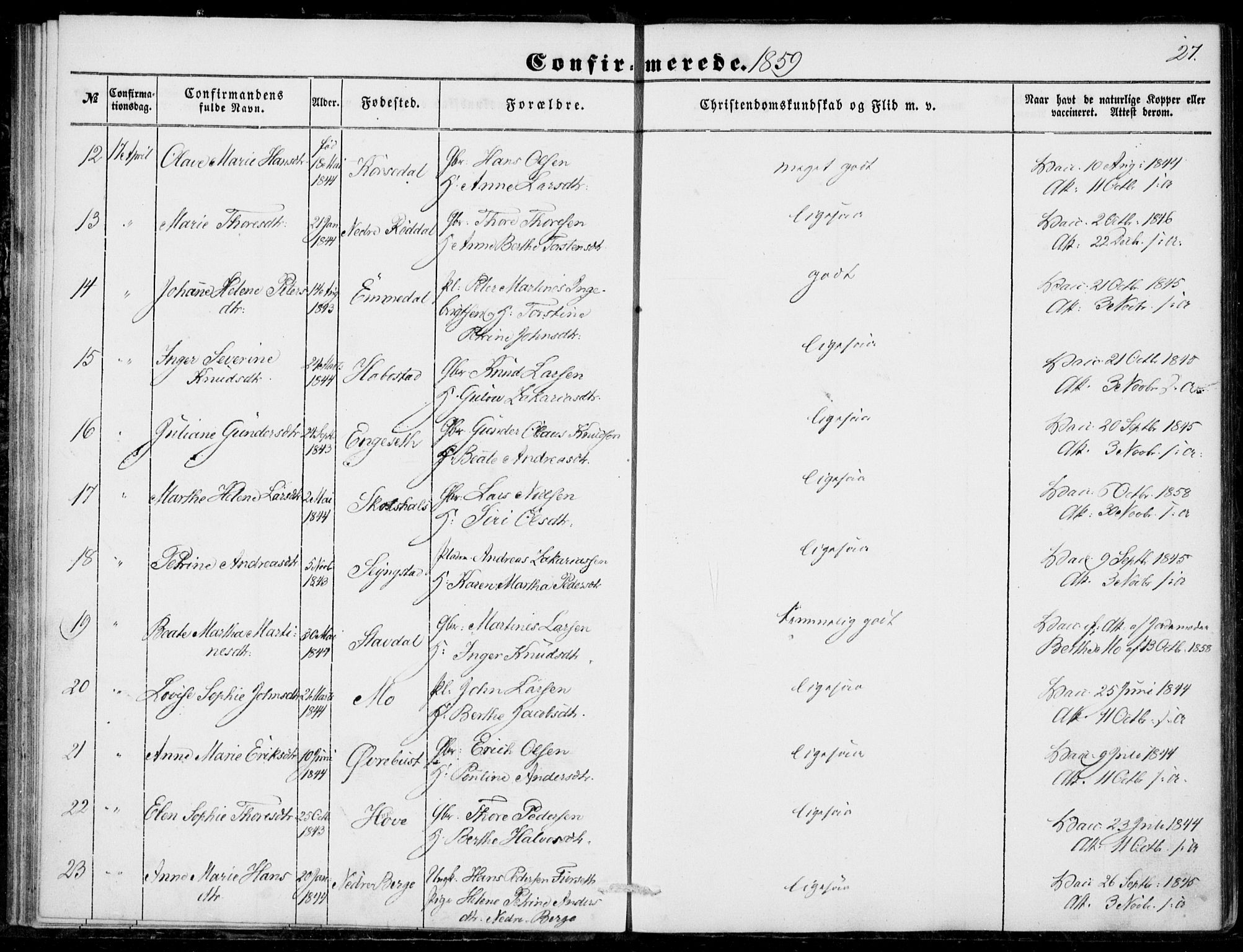 Ministerialprotokoller, klokkerbøker og fødselsregistre - Møre og Romsdal, AV/SAT-A-1454/520/L0281: Ministerialbok nr. 520A10, 1851-1881, s. 27