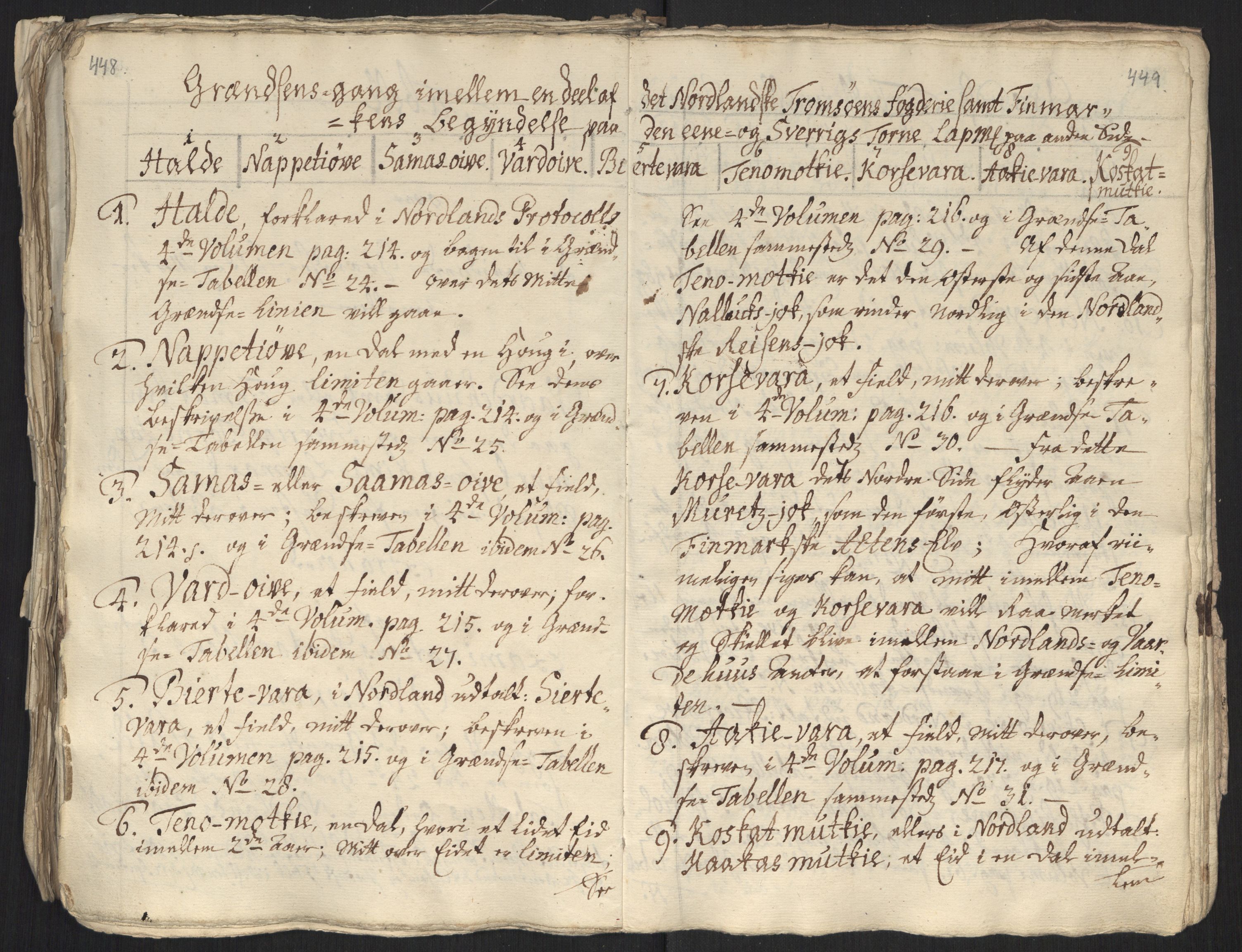Danske Kanselli, Grensearkivet, RA/EA-4062/F/L0011a/0003: Volum XXIII-XXVIa / Vol. XXV: Major Schnitlers grenseeksaminasjonsprotokoll, 5. bind, 1744, s. 448-449