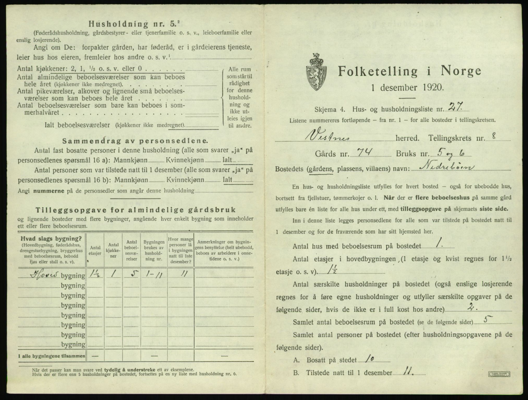 SAT, Folketelling 1920 for 1535 Vestnes herred, 1920, s. 919