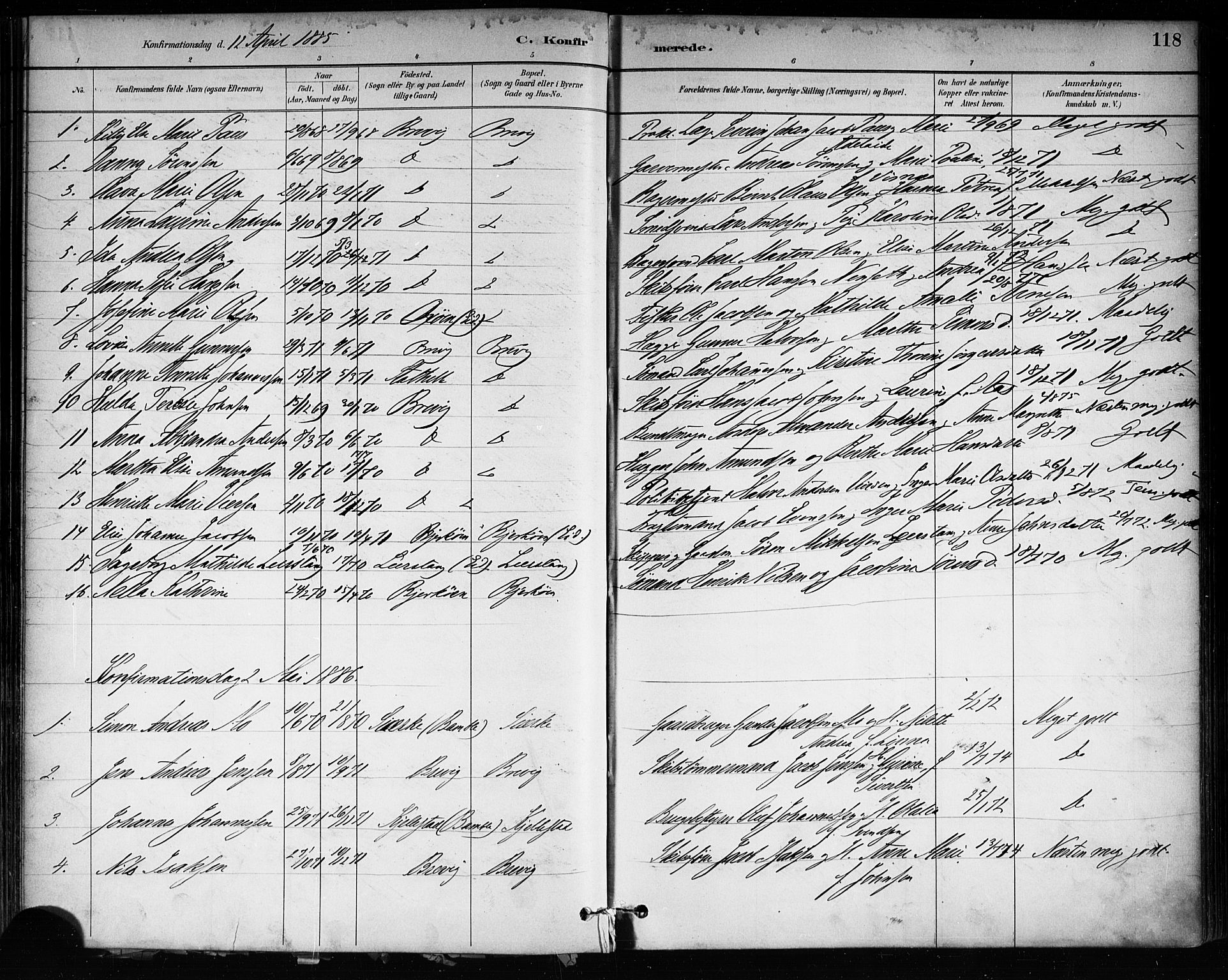 Brevik kirkebøker, AV/SAKO-A-255/F/Fa/L0007: Ministerialbok nr. 7, 1882-1900, s. 118