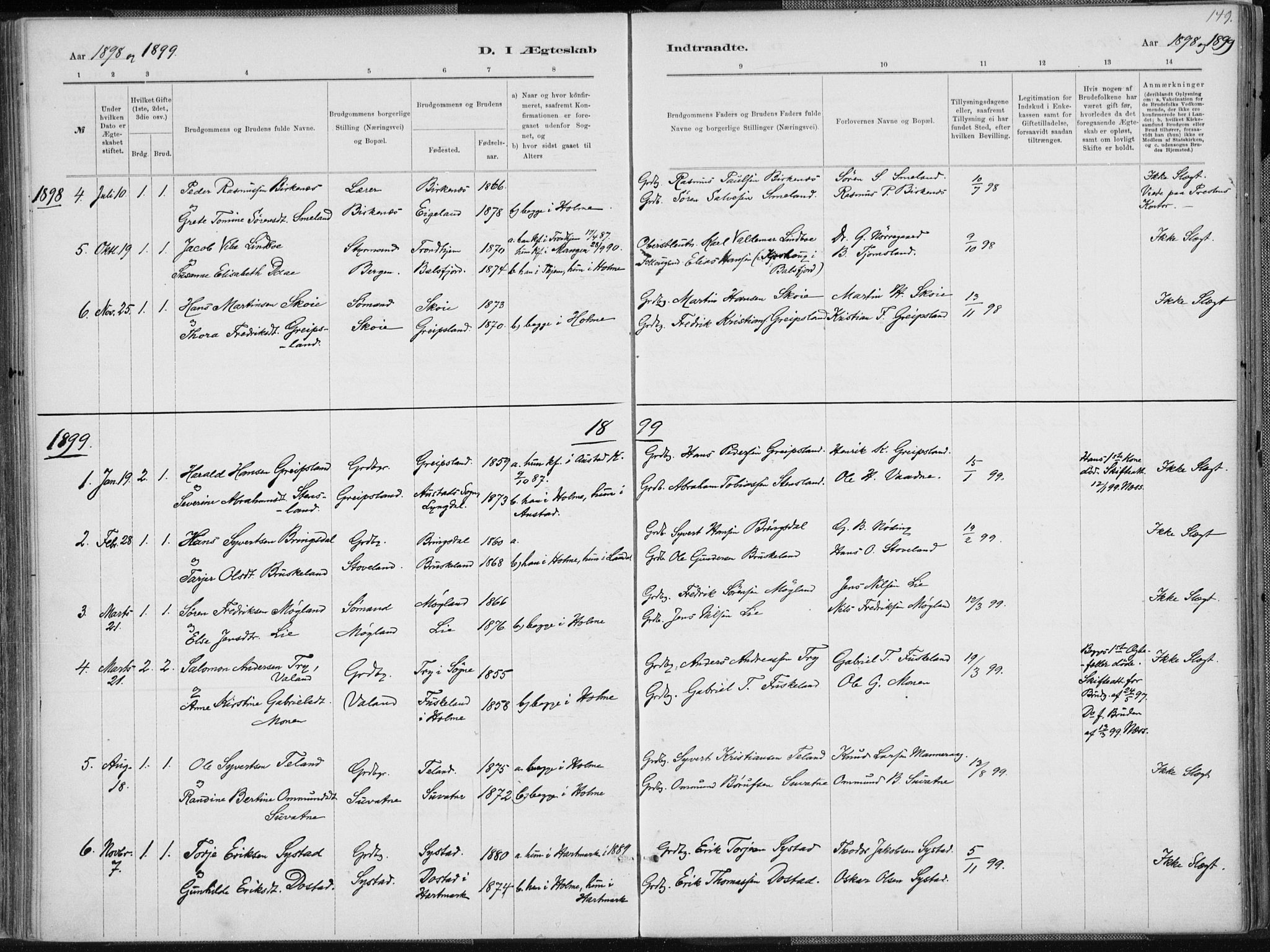 Holum sokneprestkontor, AV/SAK-1111-0022/F/Fa/Faa/L0007: Ministerialbok nr. A 7, 1884-1907, s. 149