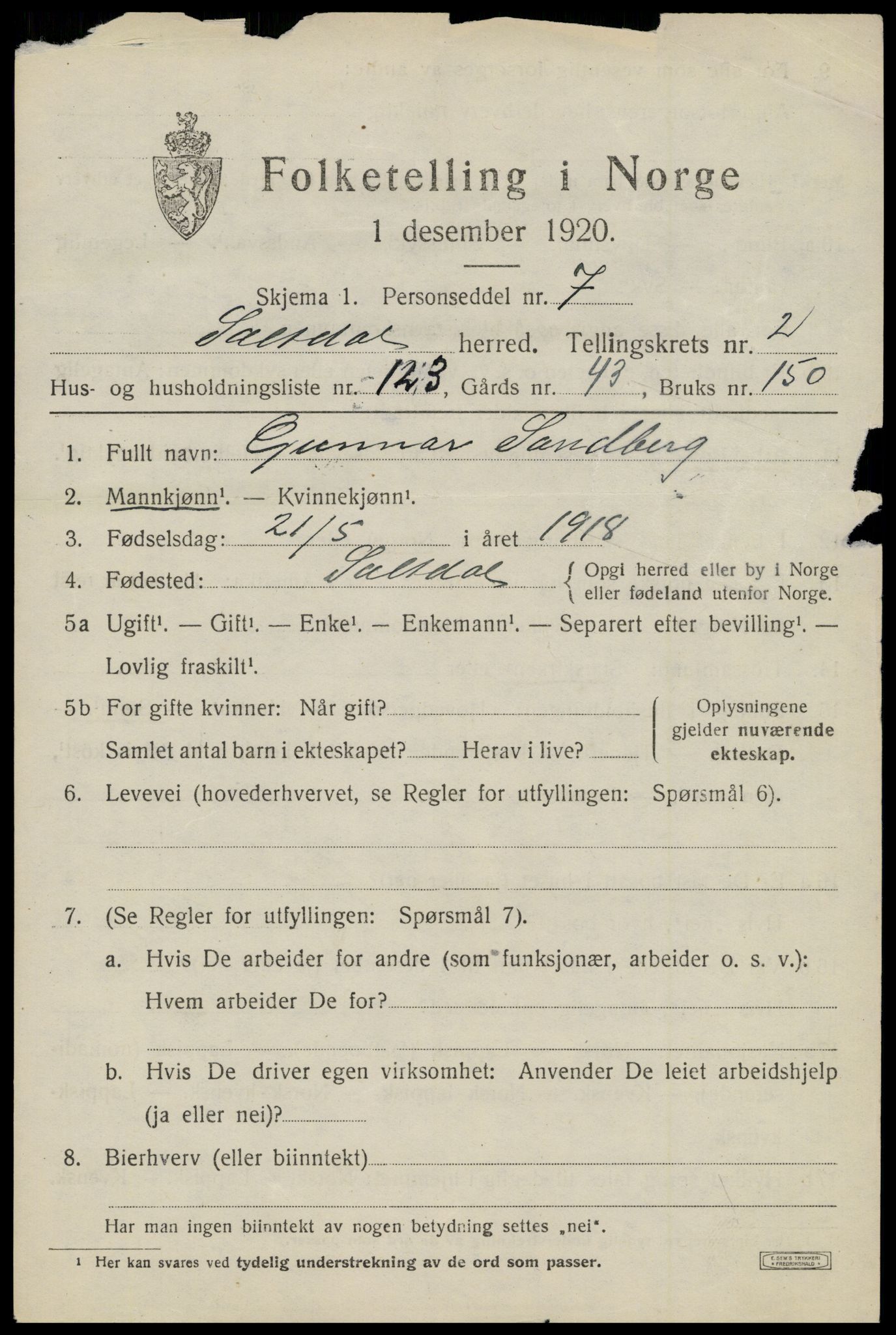 SAT, Folketelling 1920 for 1840 Saltdal herred, 1920, s. 4359