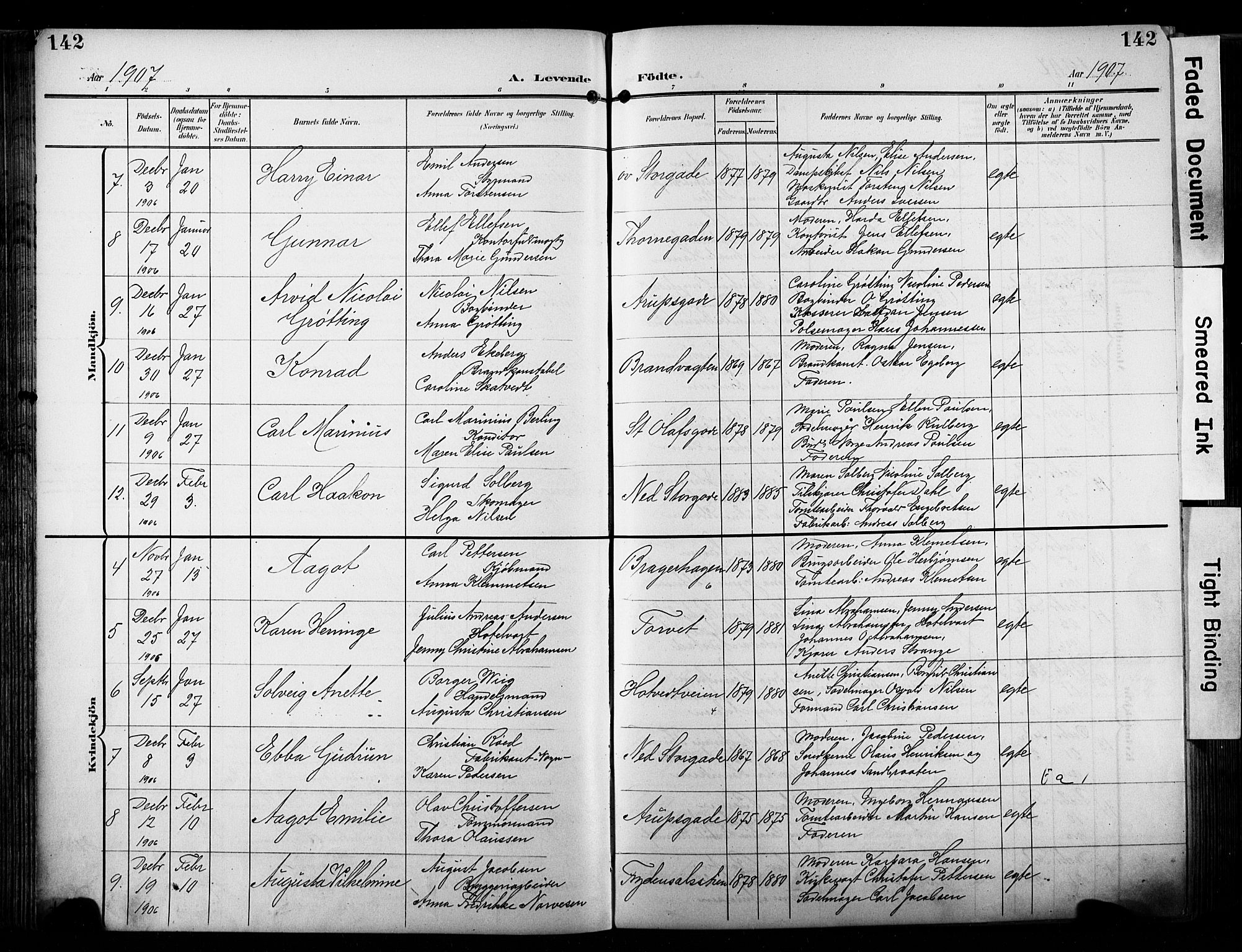 Bragernes kirkebøker, AV/SAKO-A-6/F/Fb/L0009: Ministerialbok nr. II 9, 1902-1911, s. 142