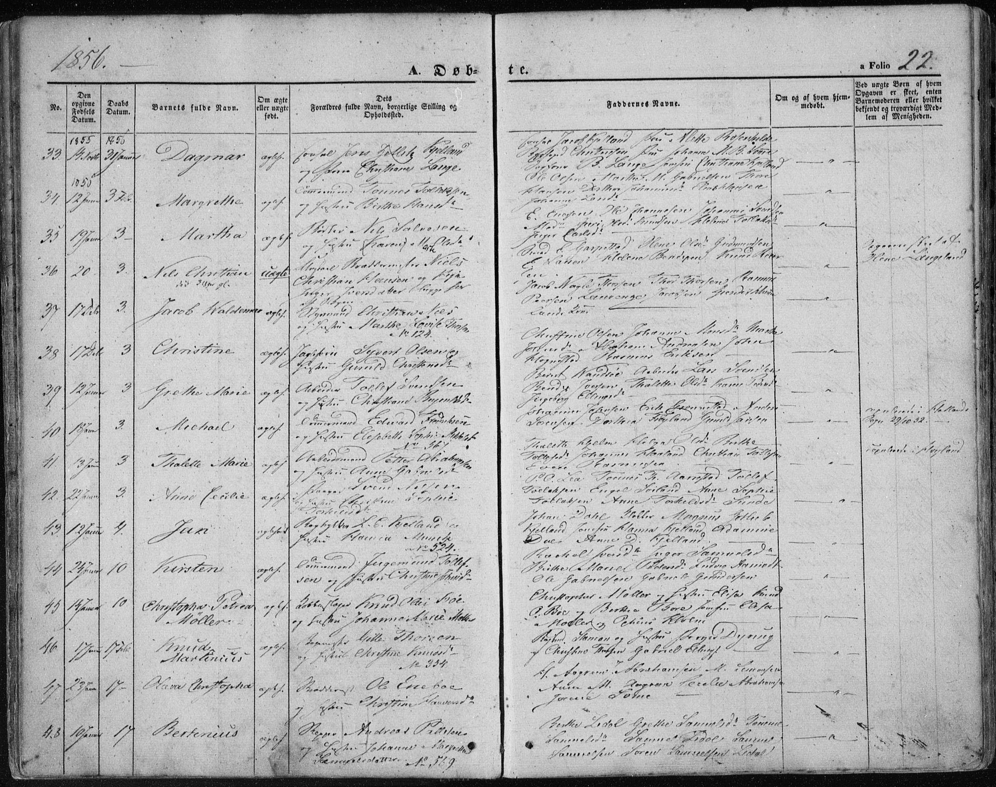 Domkirken sokneprestkontor, AV/SAST-A-101812/001/30/30BA/L0017: Ministerialbok nr. A 16, 1855-1867, s. 22