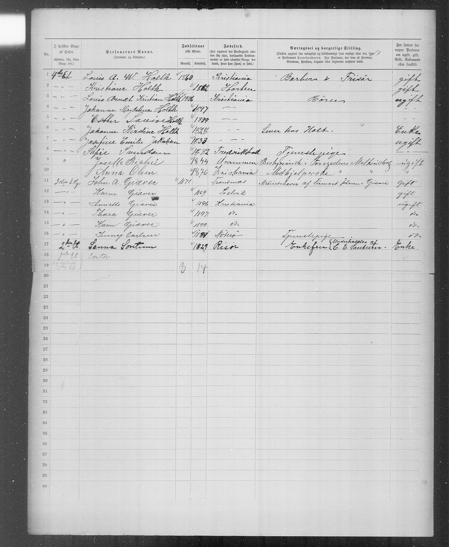 OBA, Kommunal folketelling 31.12.1899 for Kristiania kjøpstad, 1899, s. 4032