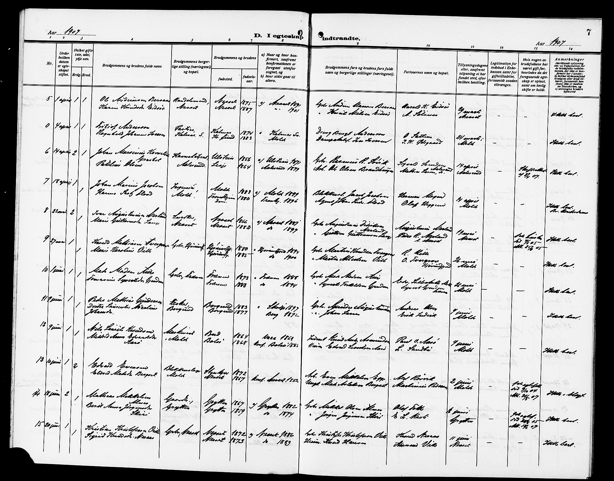 Ministerialprotokoller, klokkerbøker og fødselsregistre - Møre og Romsdal, AV/SAT-A-1454/558/L0703: Klokkerbok nr. 558C04, 1906-1921, s. 7