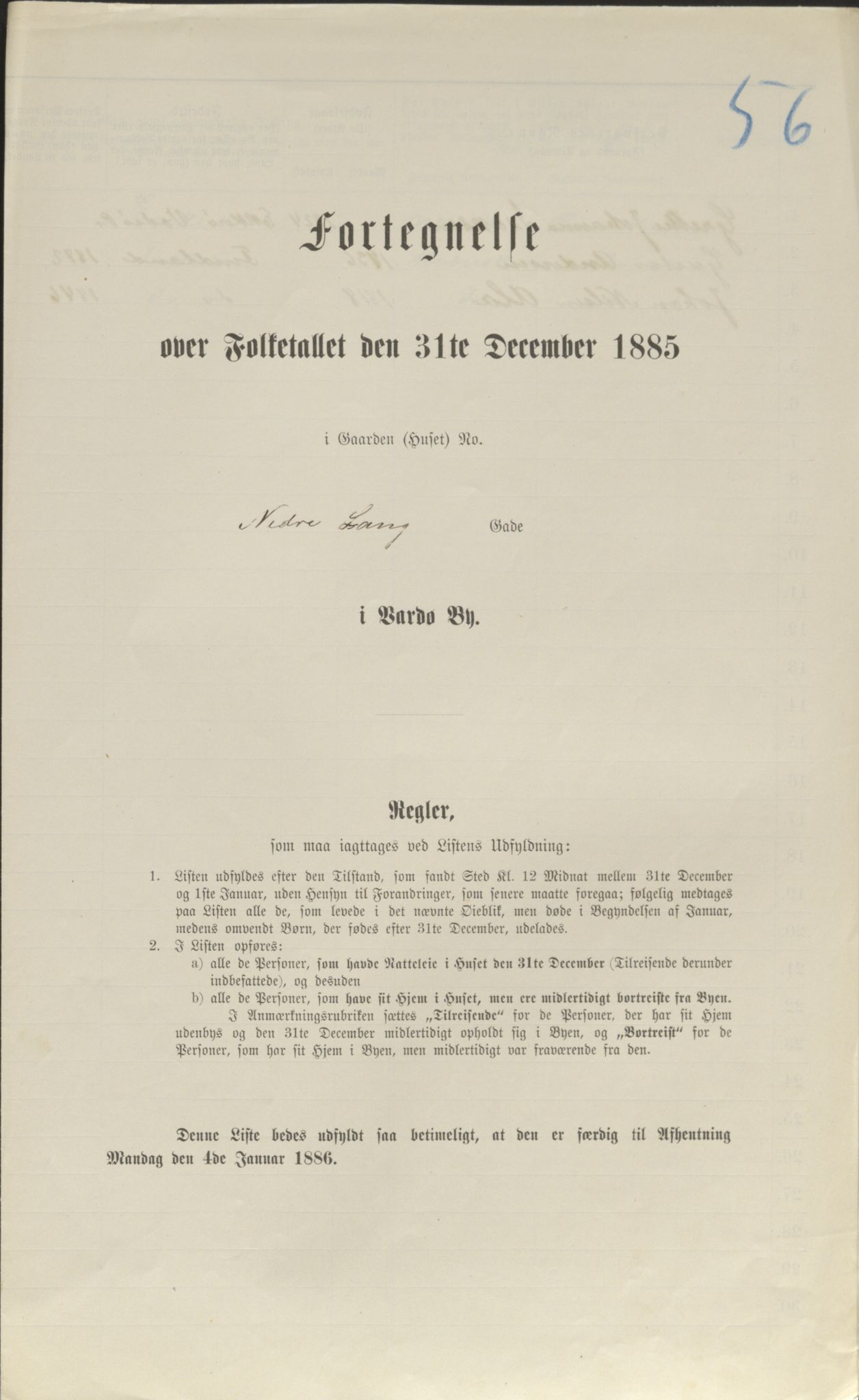 SATØ, Folketelling 1885 for 2002 Vardø kjøpstad, 1885, s. 56a